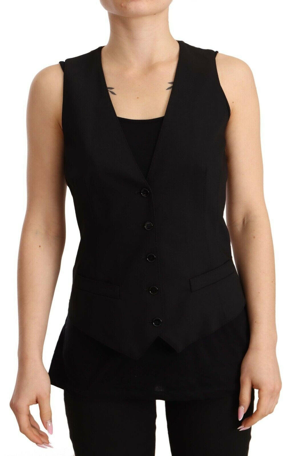 Dolce & Gabbana Black Button Down Sleeveless Vest Wool Top -   -  Dolce & Gabbana.