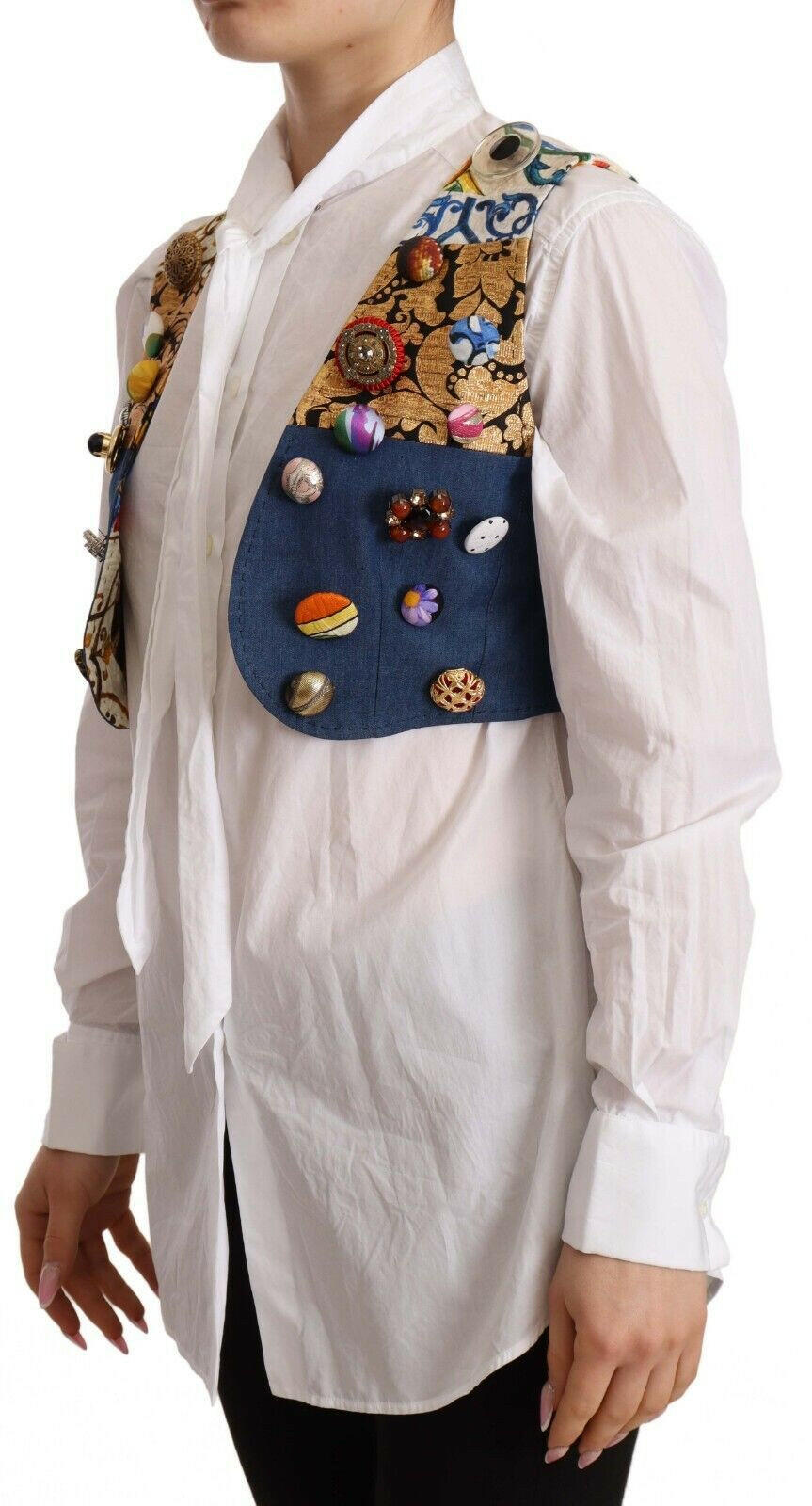 Dolce & Gabbana Multicolor Embellished Waist Coat Cotton Top -   -  Dolce & Gabbana.