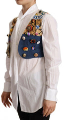 Dolce & Gabbana Multicolor Embellished Waist Coat Cotton Top -   -  Dolce & Gabbana.
