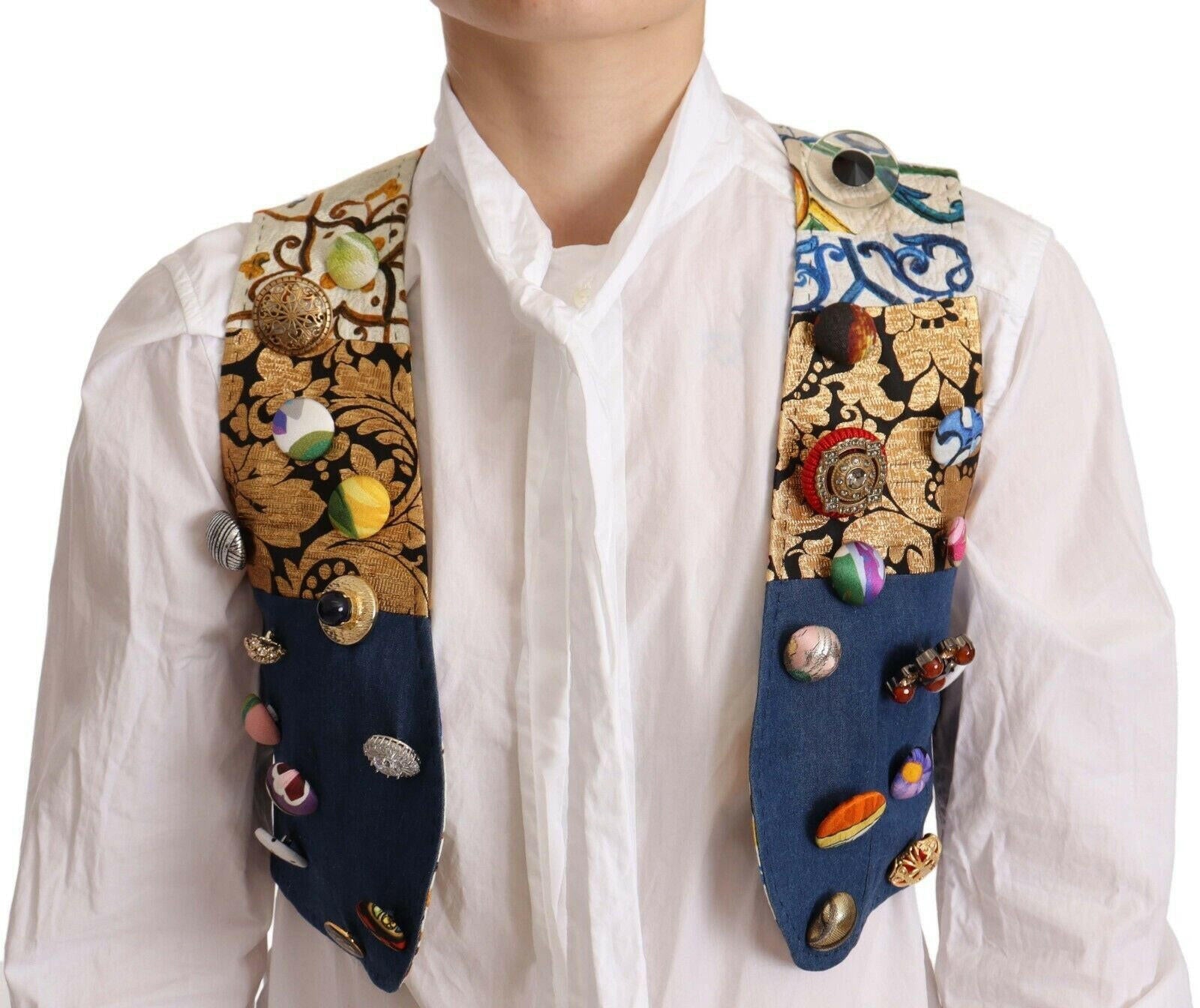 Dolce & Gabbana Multicolor Embellished Waist Coat Cotton Top -   -  Dolce & Gabbana.