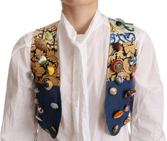 Dolce & Gabbana Multicolor Embellished Waist Coat Cotton Top -   -  Dolce & Gabbana.