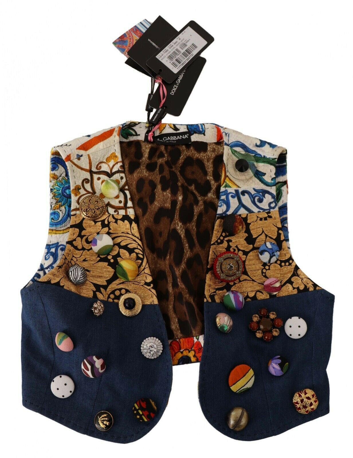 Dolce & Gabbana Multicolor Embellished Waist Coat Cotton Top -   -  Dolce & Gabbana.