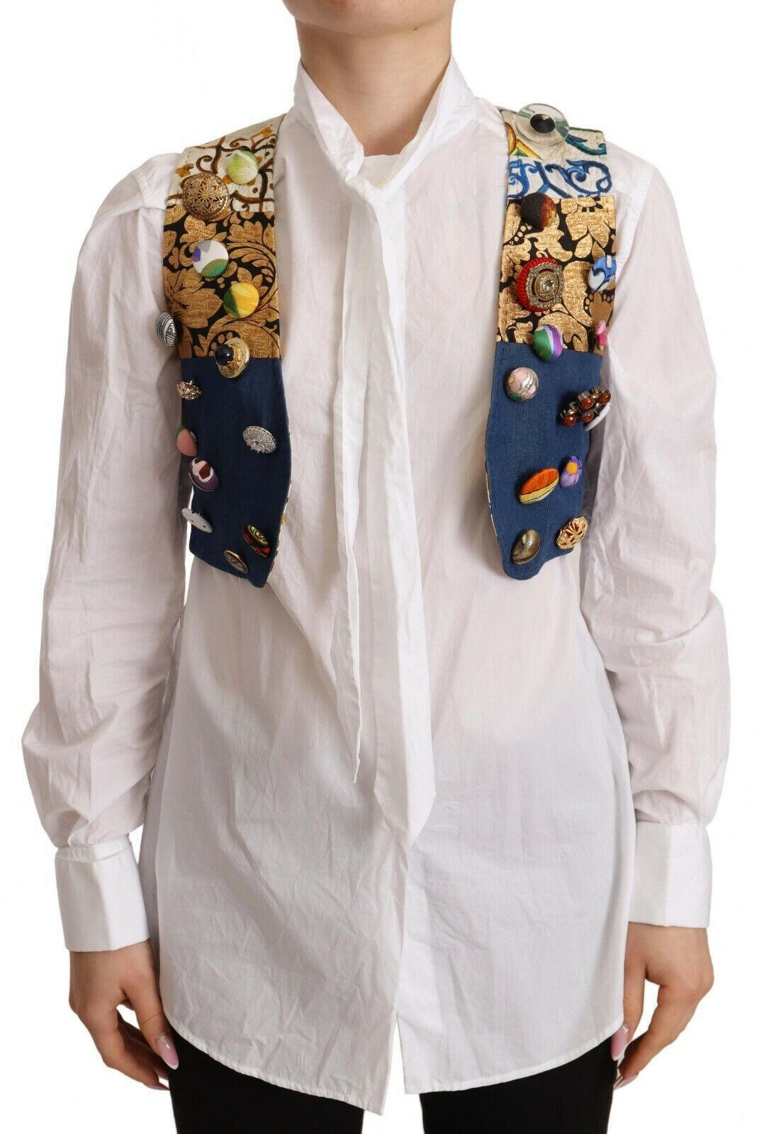 Dolce & Gabbana Multicolor Embellished Waist Coat Cotton Top -   -  Dolce & Gabbana.