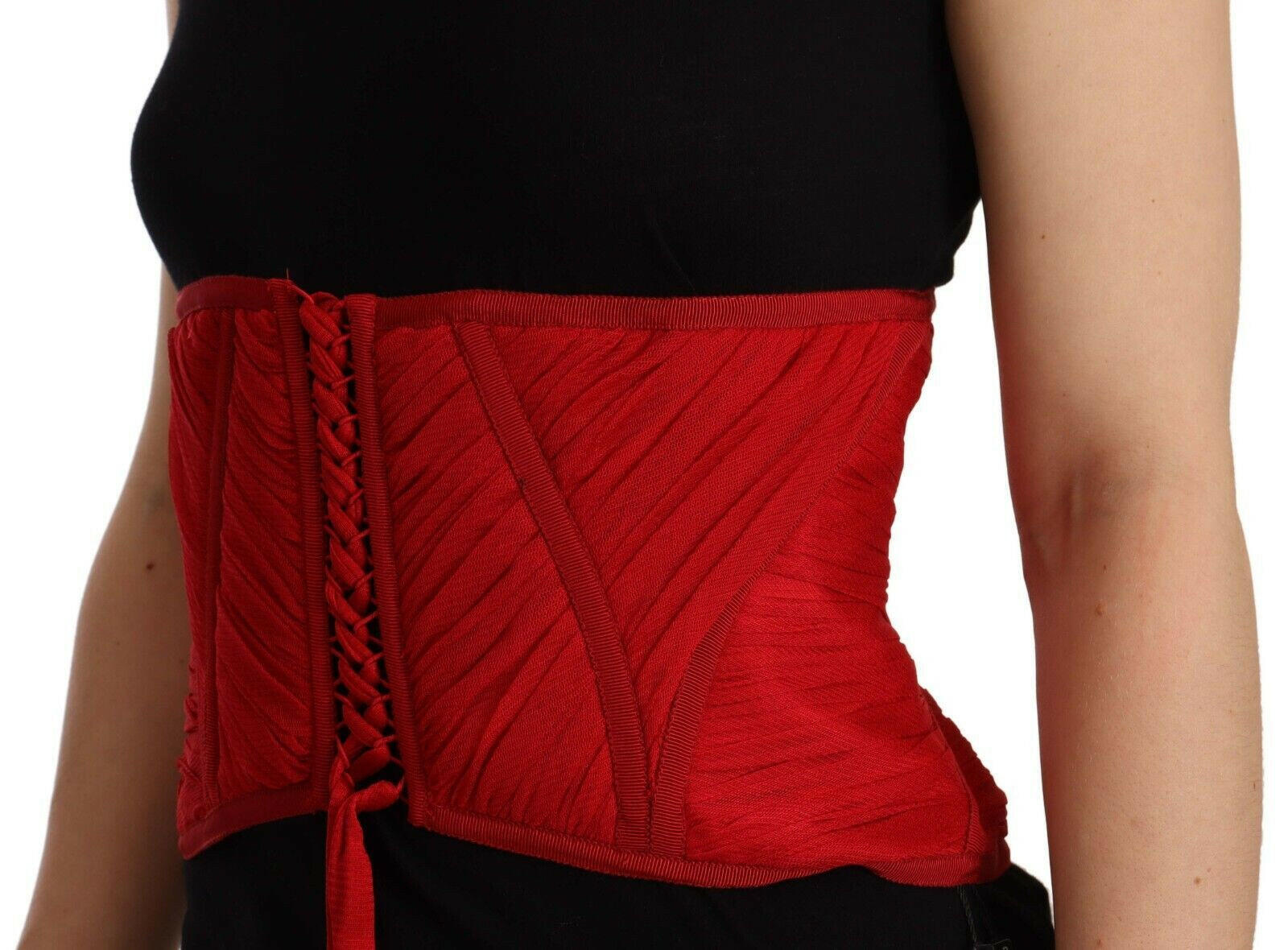 Dolce & Gabbana Red Corset Belt Stretch Waist Strap Silk Top -   -  Dolce & Gabbana.