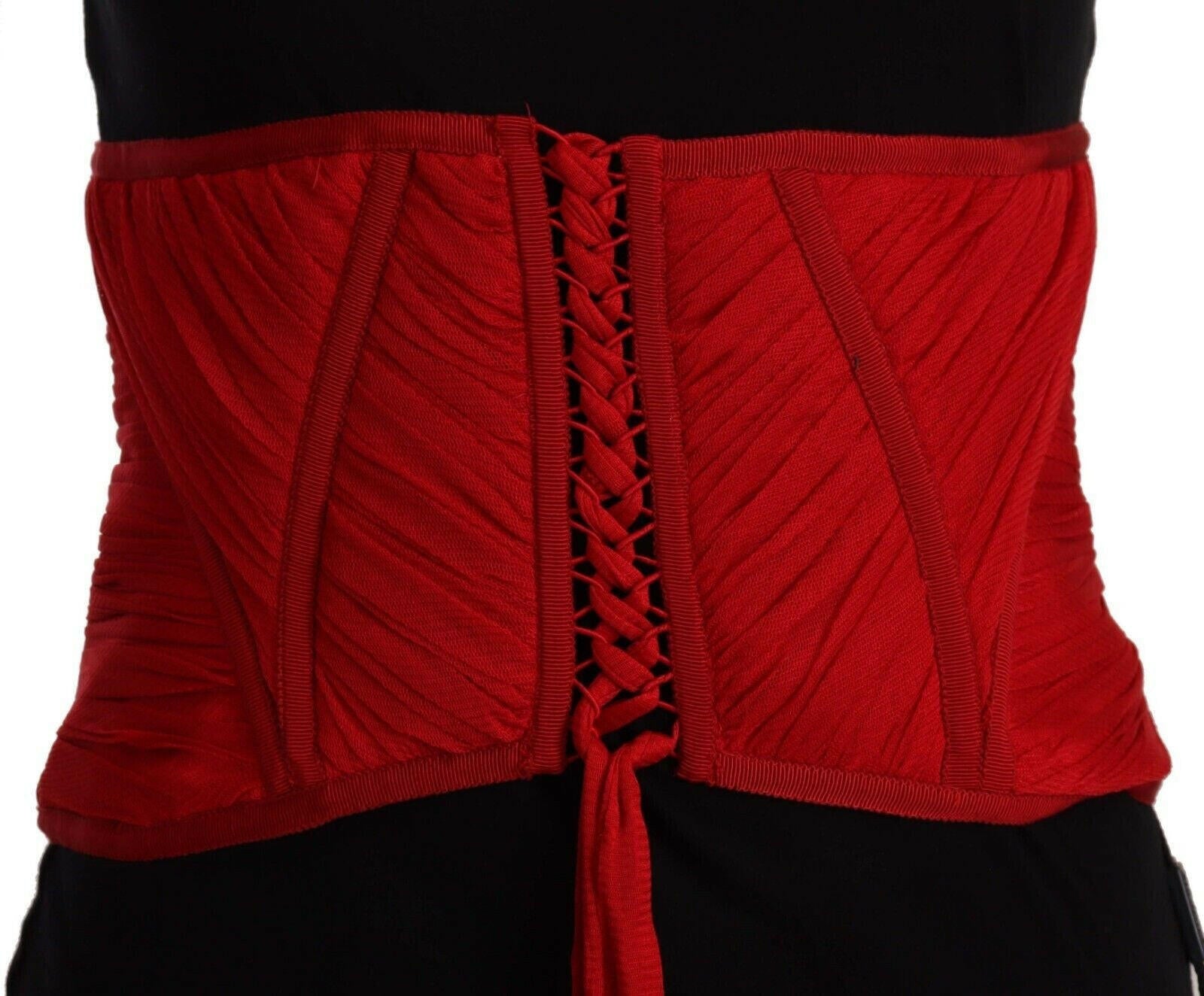 Dolce & Gabbana Red Corset Belt Stretch Waist Strap Silk Top -   -  Dolce & Gabbana.