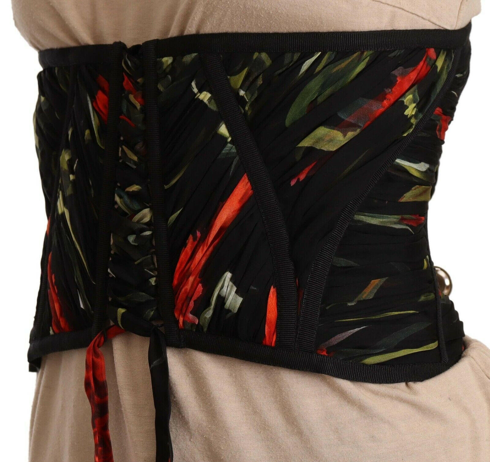 Dolce & Gabbana Black Corset Belt Stretch Waist Strap Silk Top -   -  Dolce & Gabbana.