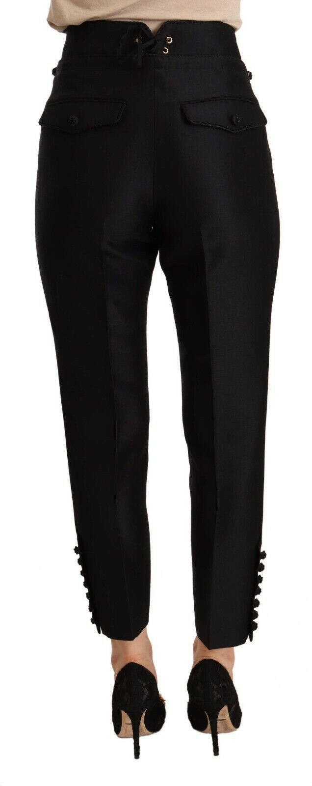 Dsquared² Black Button Embellished Cropped High Waist Pants -   -  Dsquared².