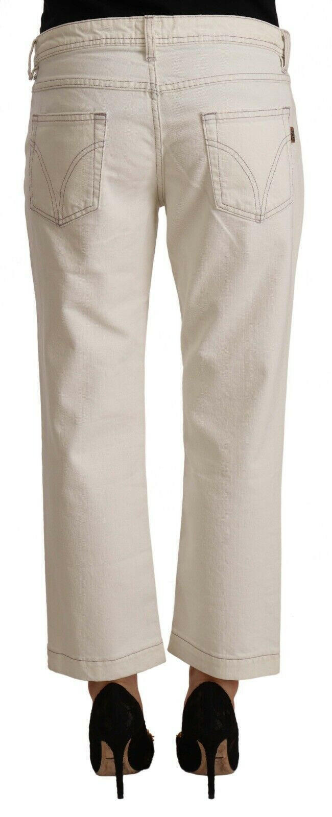 Dolce & Gabbana Off White Cotton Flared Cropped Denim Jeans -   -  Dolce & Gabbana.
