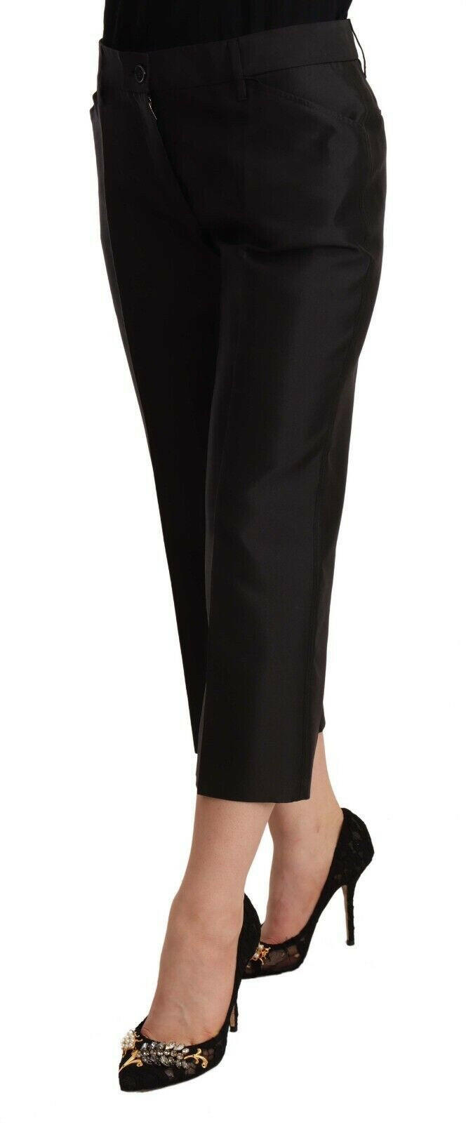 Dolce & Gabbana Black 100% Silk Flared Cropped Pants -   -  Dolce & Gabbana.
