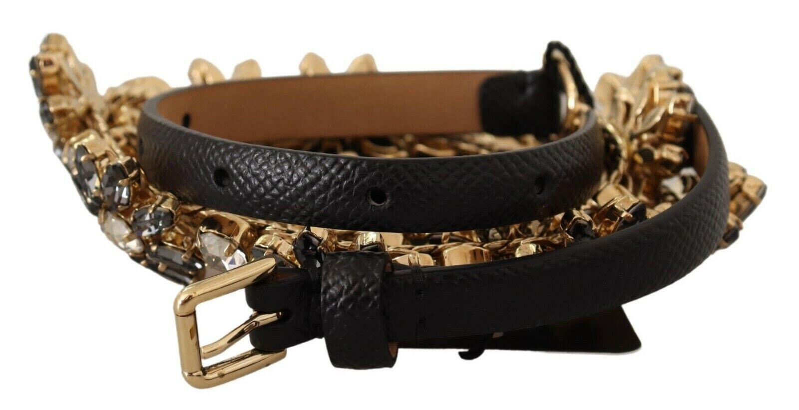 Dolce & Gabbana Black Daisy Crystal Dauphine Texture Belt -   -  Dolce & Gabbana.