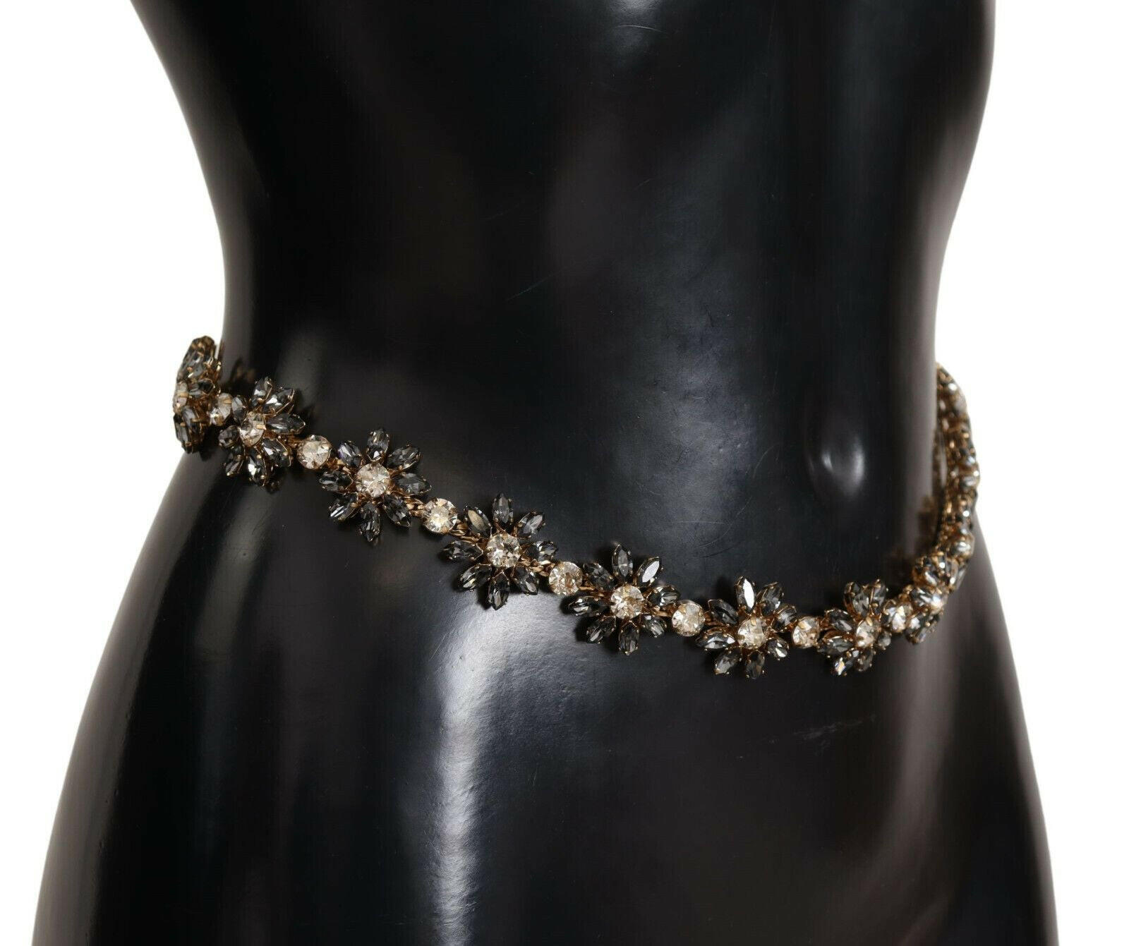 Dolce & Gabbana Black Daisy Crystal Dauphine Texture Belt -   -  Dolce & Gabbana.