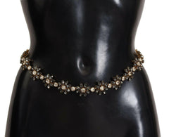 Dolce & Gabbana Black Daisy Crystal Dauphine Texture Belt -   -  Dolce & Gabbana.