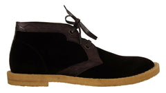 Dolce & Gabbana Brown Velvet Exotic Leather Boots -   -  Dolce & Gabbana.