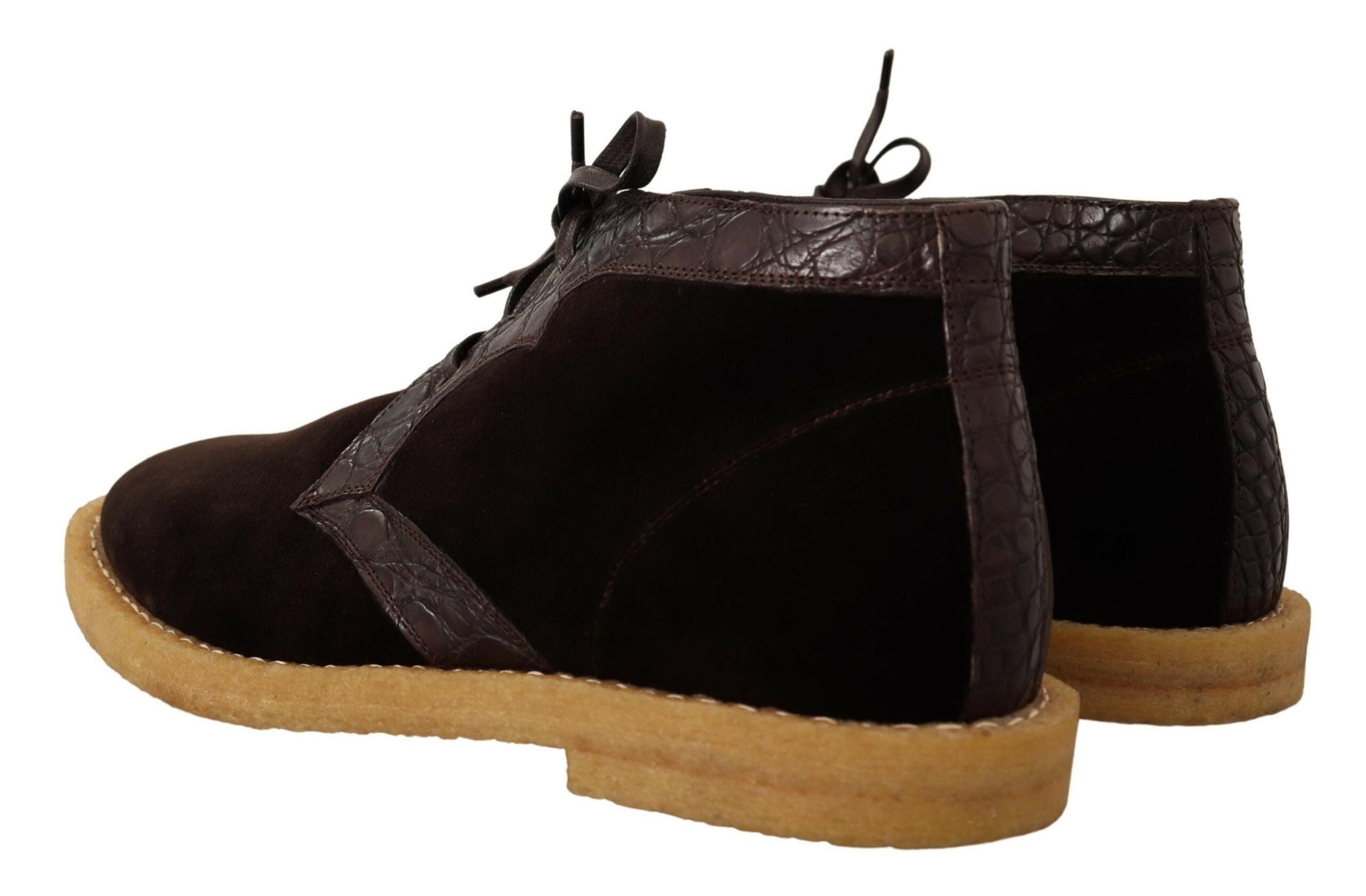Dolce & Gabbana Brown Velvet Exotic Leather Boots -   -  Dolce & Gabbana.