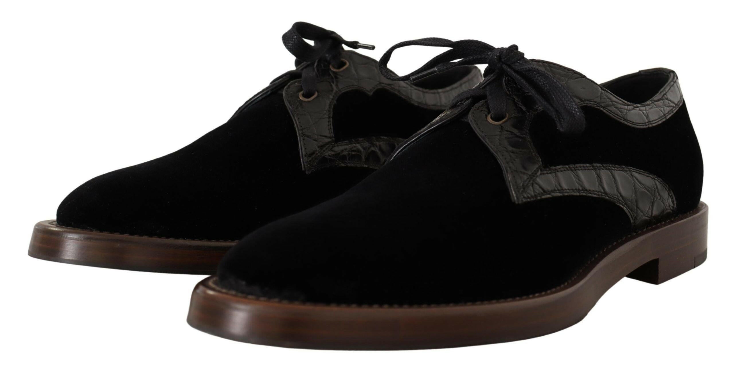 Dolce & Gabbana Black Velvet Exotic Leather Shoes -   -  Dolce & Gabbana.