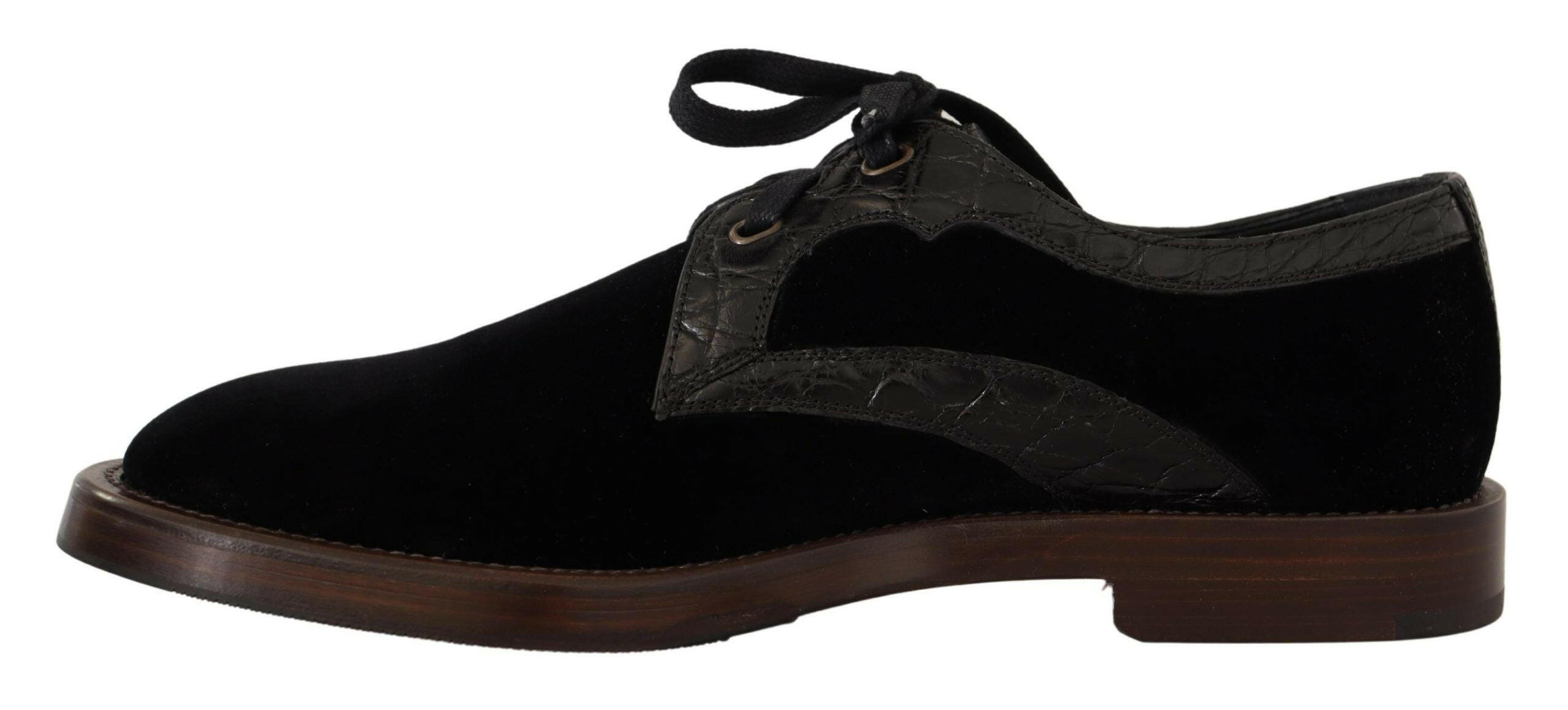 Dolce & Gabbana Black Velvet Exotic Leather Shoes -   -  Dolce & Gabbana.