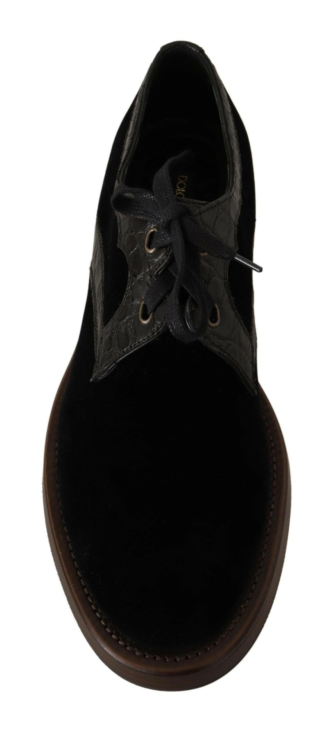 Dolce & Gabbana Black Velvet Exotic Leather Shoes -   -  Dolce & Gabbana.