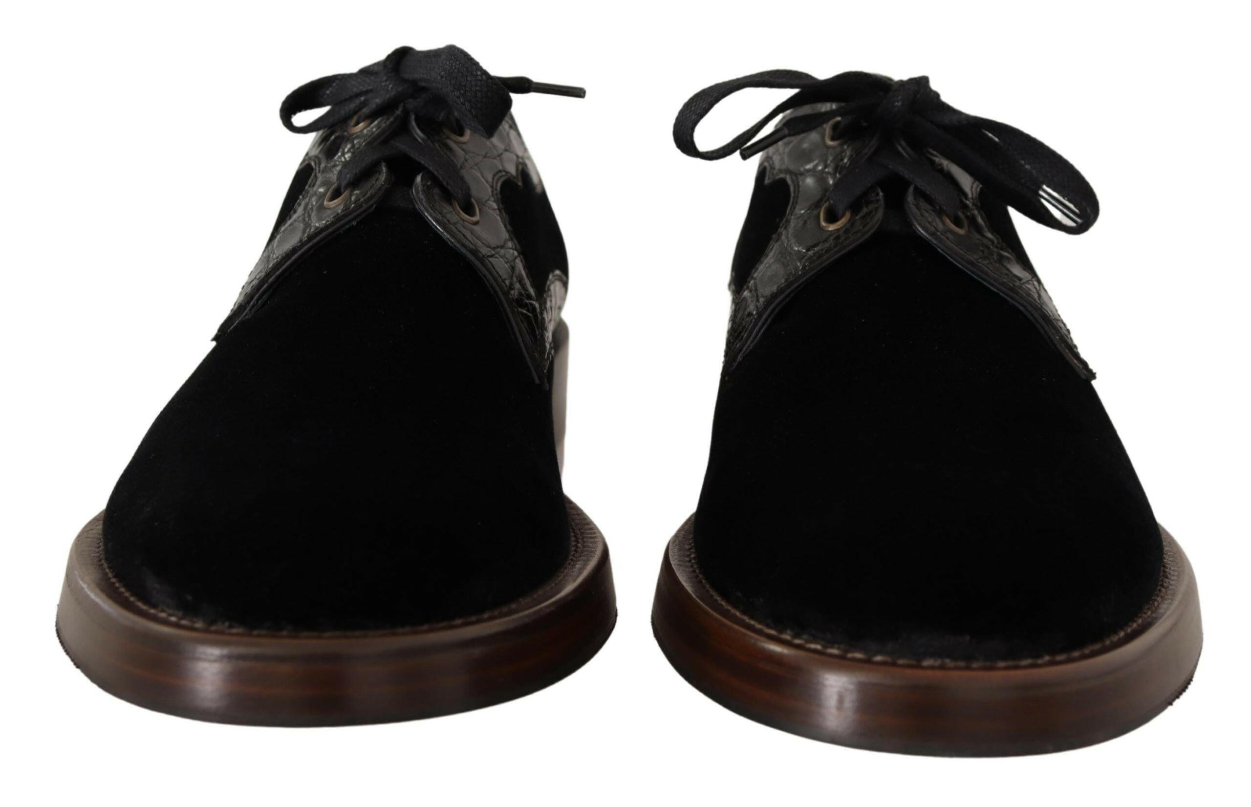 Dolce & Gabbana Black Velvet Exotic Leather Shoes -   -  Dolce & Gabbana.