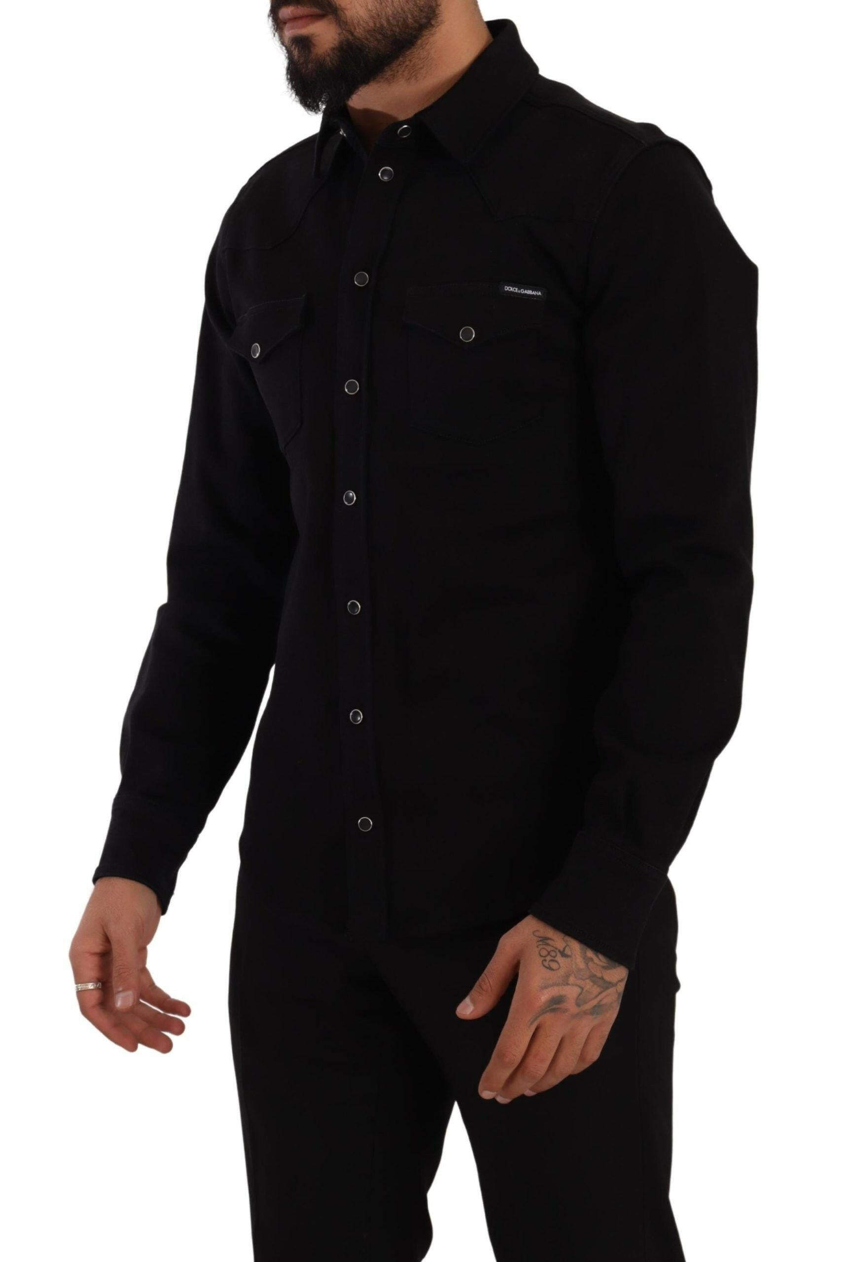 Dolce & Gabbana Black Slim Cotton Denim Stretch Shirt -   -  Dolce & Gabbana.