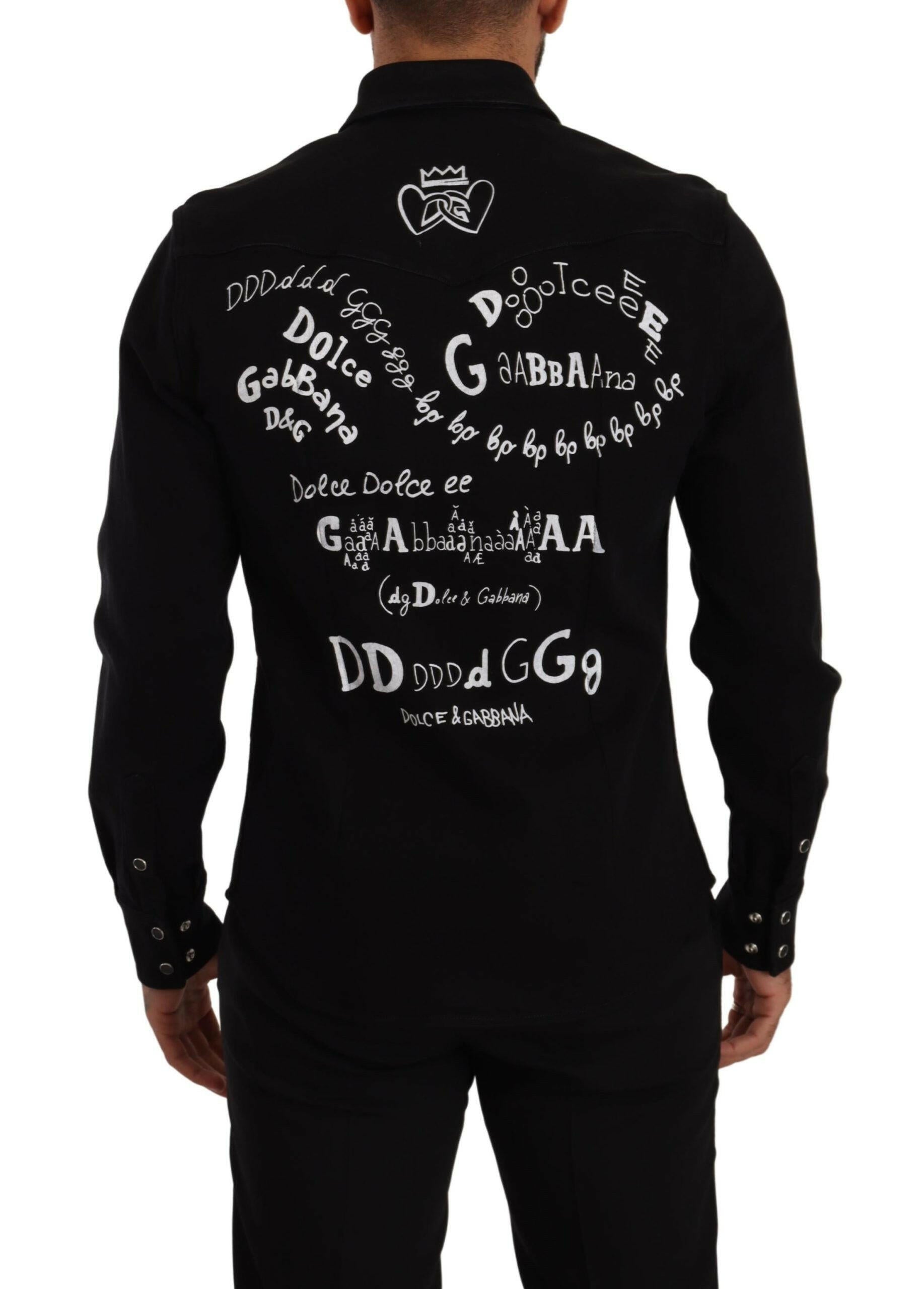 Dolce & Gabbana Black Slim Cotton Denim Stretch Shirt -   -  Dolce & Gabbana.