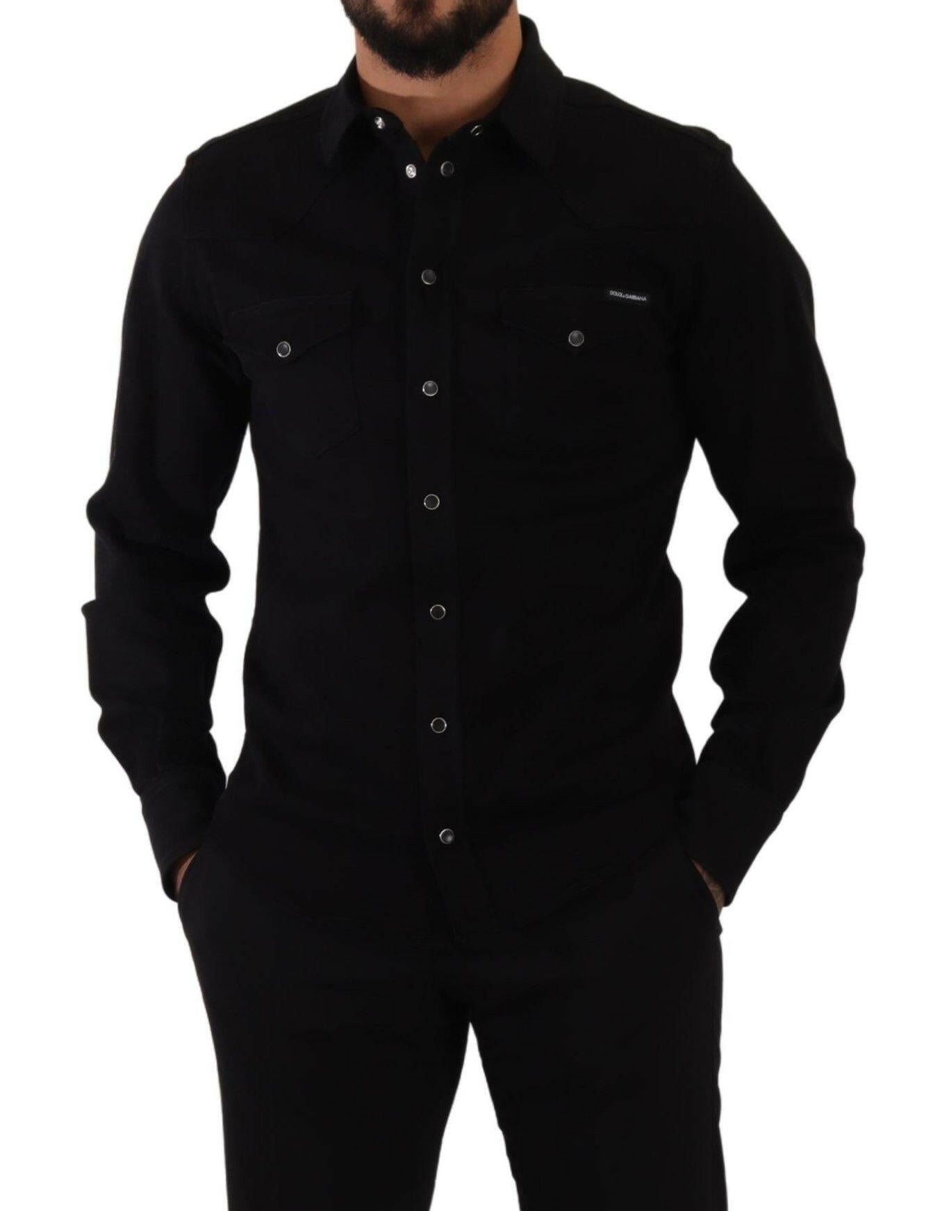 Dolce & Gabbana Black Slim Cotton Denim Stretch Shirt -   -  Dolce & Gabbana.