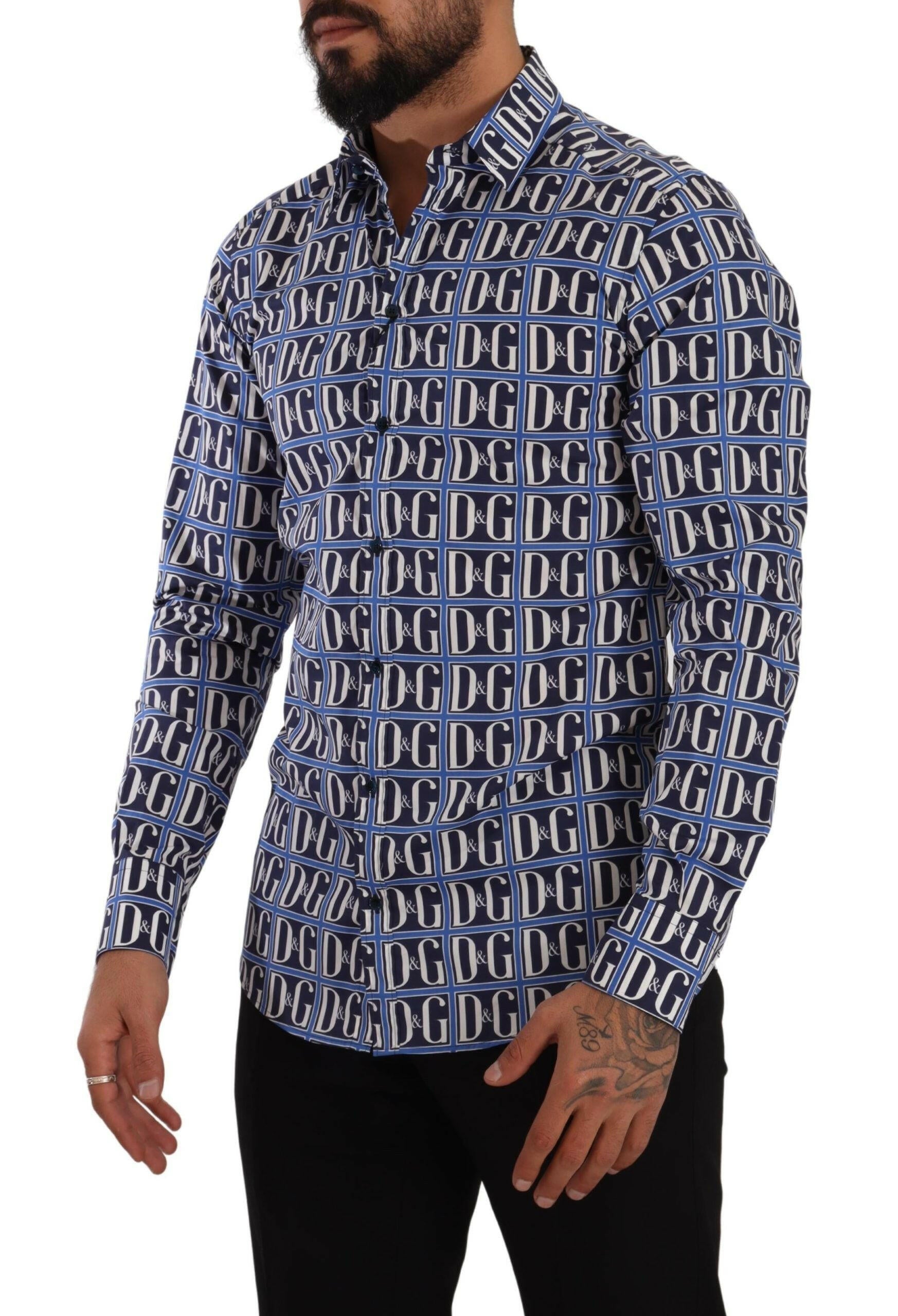 Dolce & Gabbana Blue Logo Mania Slim Fit Cotton Shirt -   -  Dolce & Gabbana.
