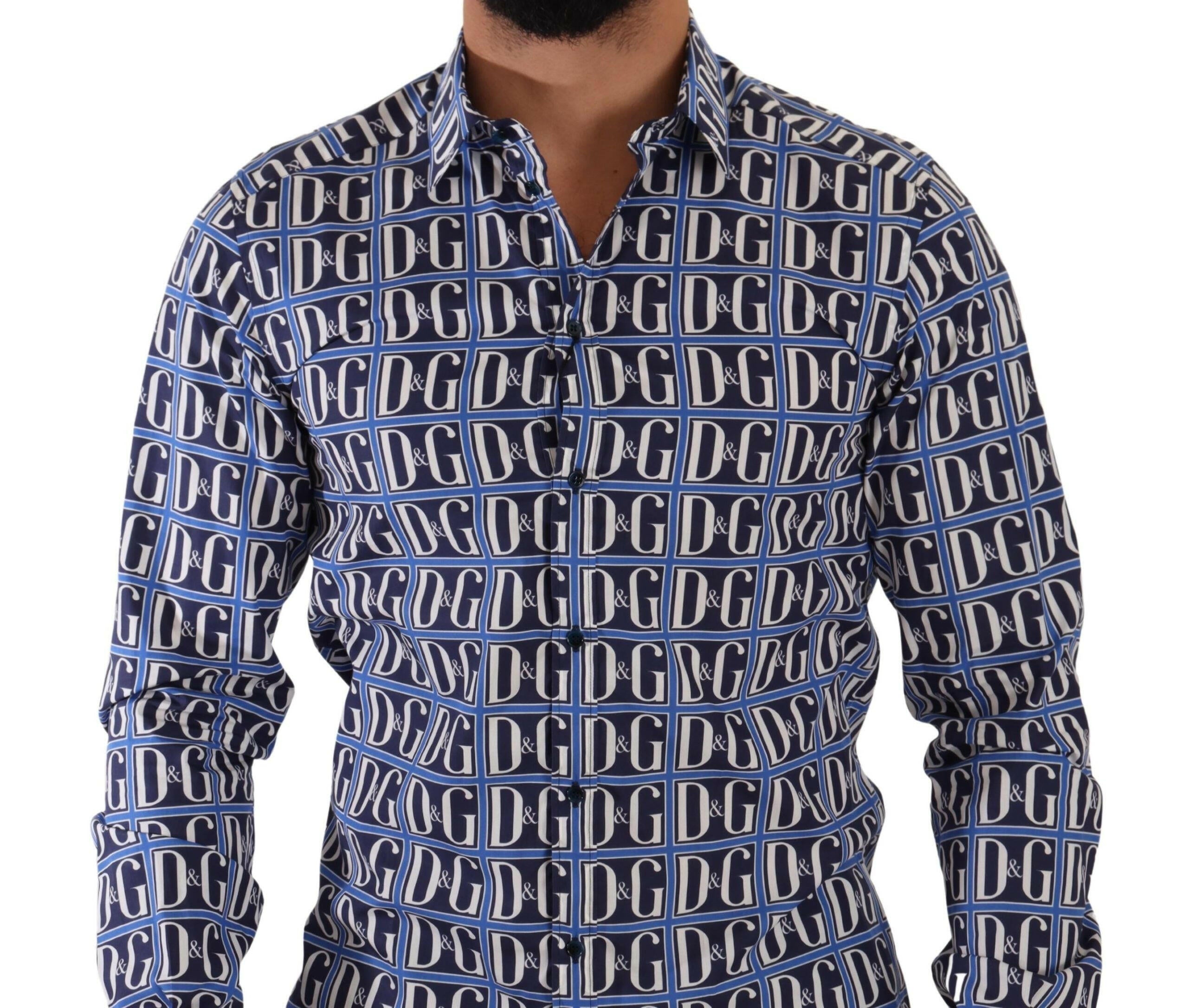 Dolce & Gabbana Blue Logo Mania Slim Fit Cotton Shirt -   -  Dolce & Gabbana.