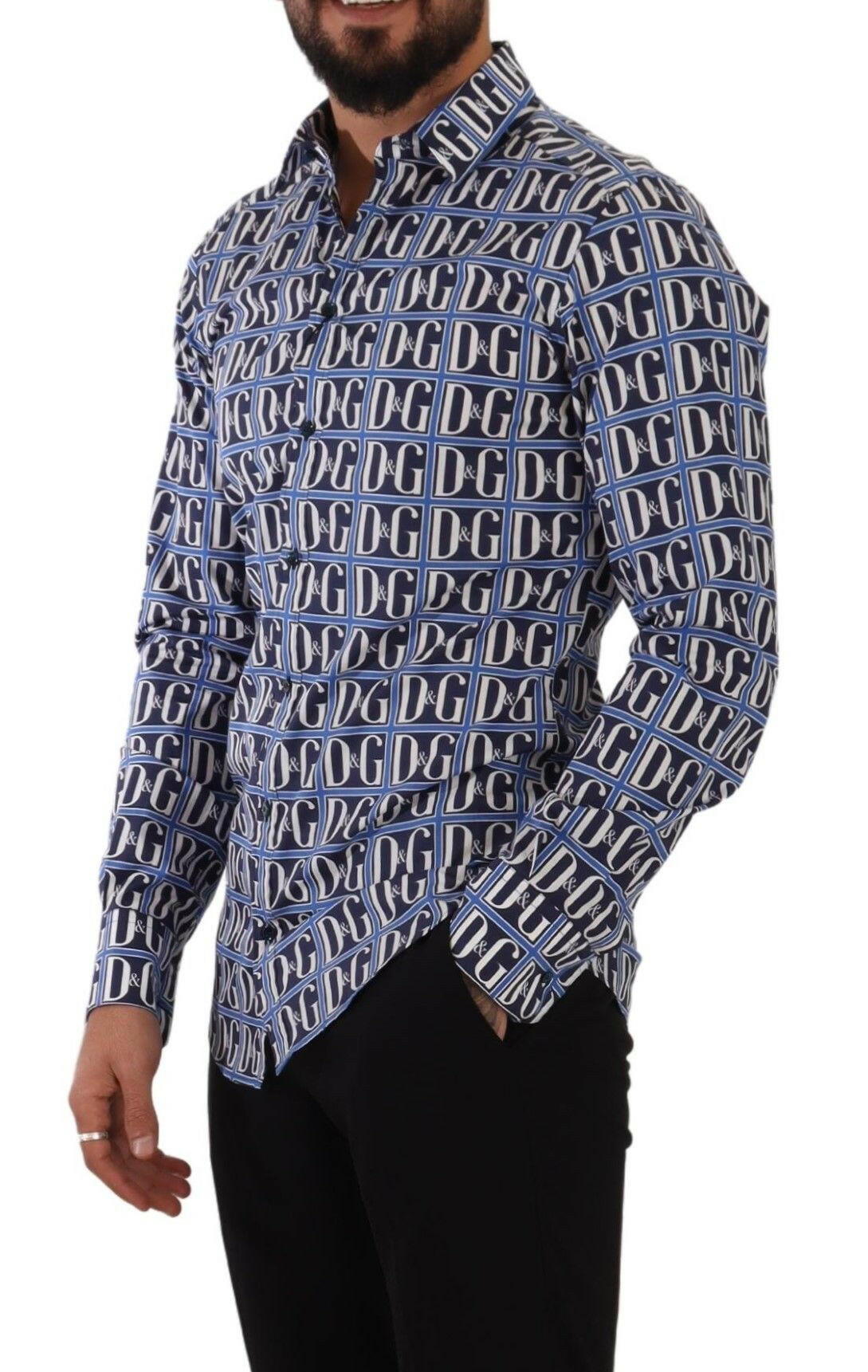 Dolce & Gabbana Blue Logo Mania Slim Fit Cotton Shirt -   -  Dolce & Gabbana.
