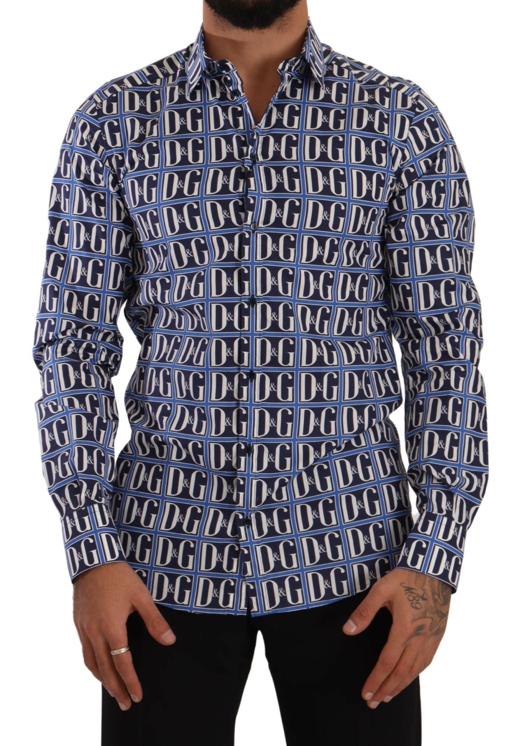 Dolce & Gabbana Blue Logo Mania Slim Fit Cotton Shirt -   -  Dolce & Gabbana.