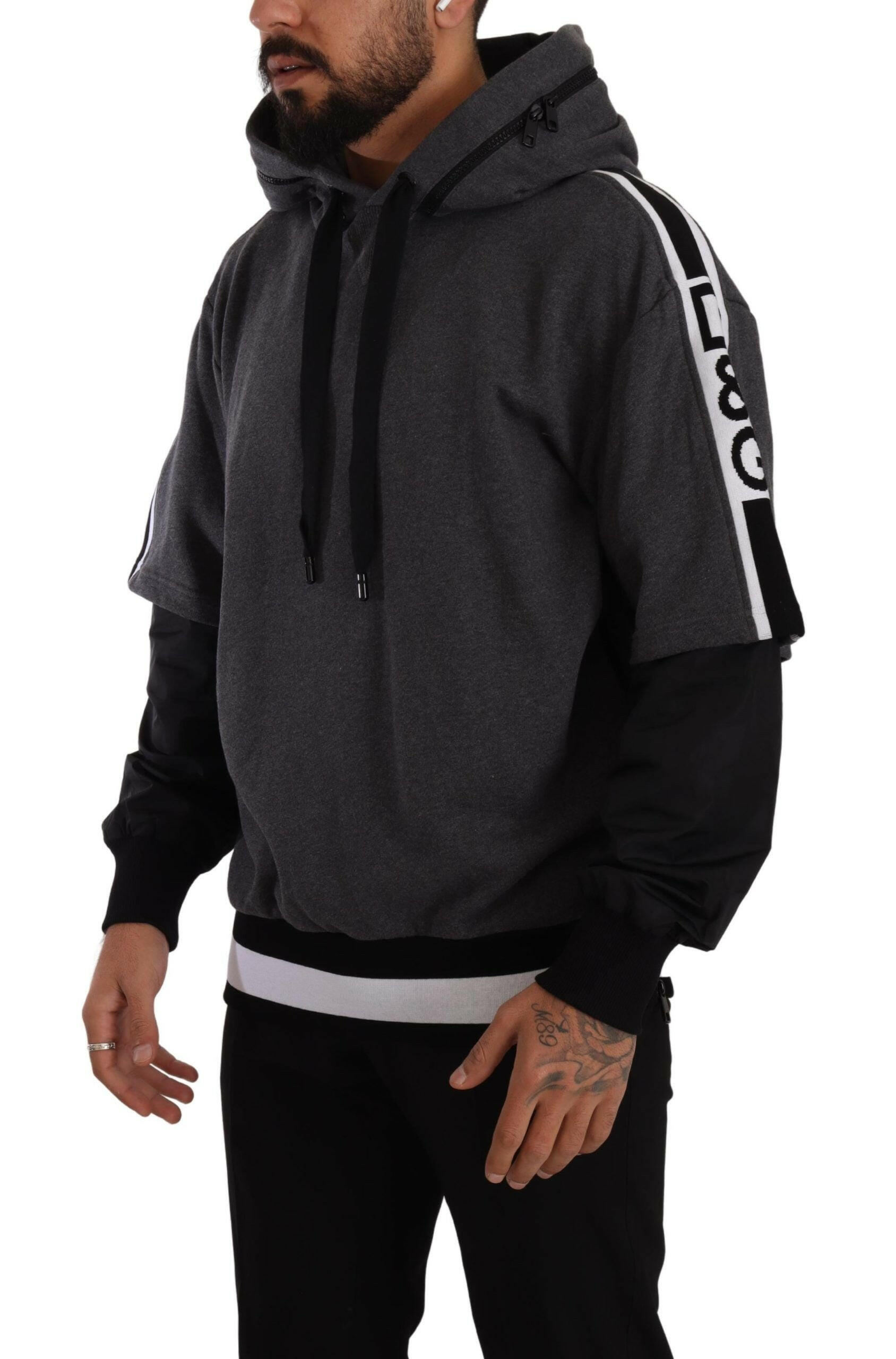 Dolce & Gabbana Gray Black Cotton Hooded #DGMILLENNIALS Sweater -   -  Dolce & Gabbana.