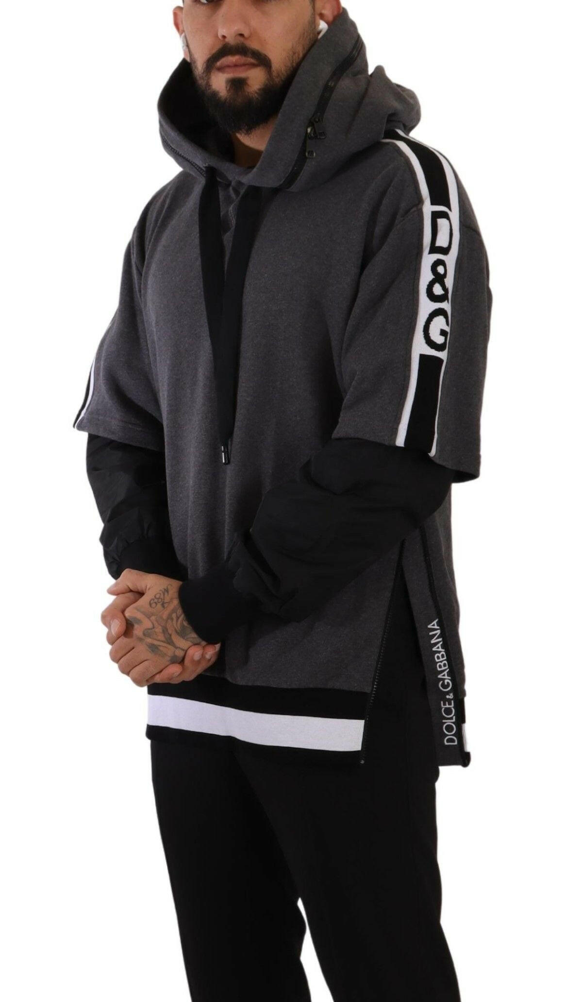 Dolce & Gabbana Gray Black Cotton Hooded #DGMILLENNIALS Sweater -   -  Dolce & Gabbana.
