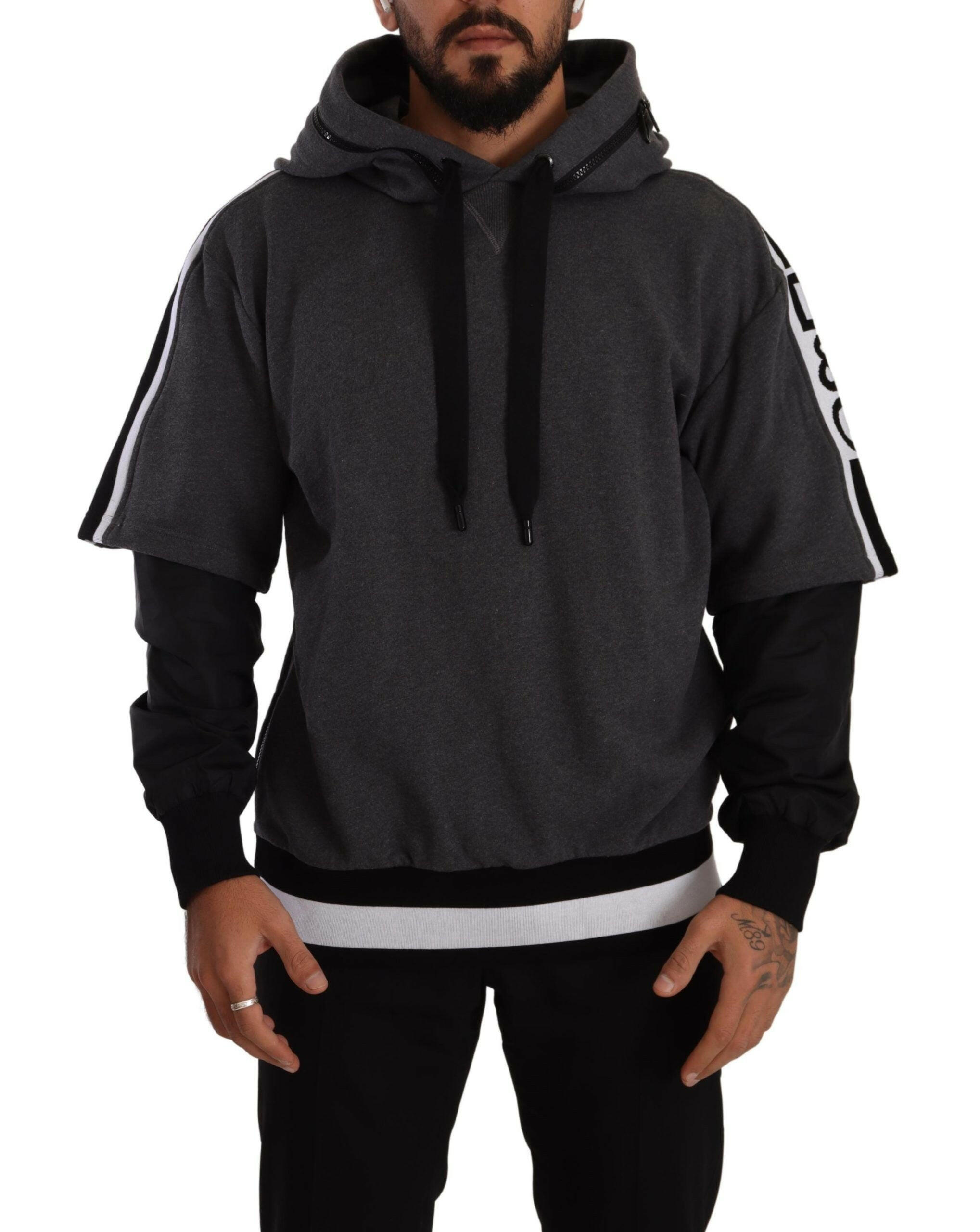 Dolce & Gabbana Gray Black Cotton Hooded #DGMILLENNIALS Sweater -   -  Dolce & Gabbana.