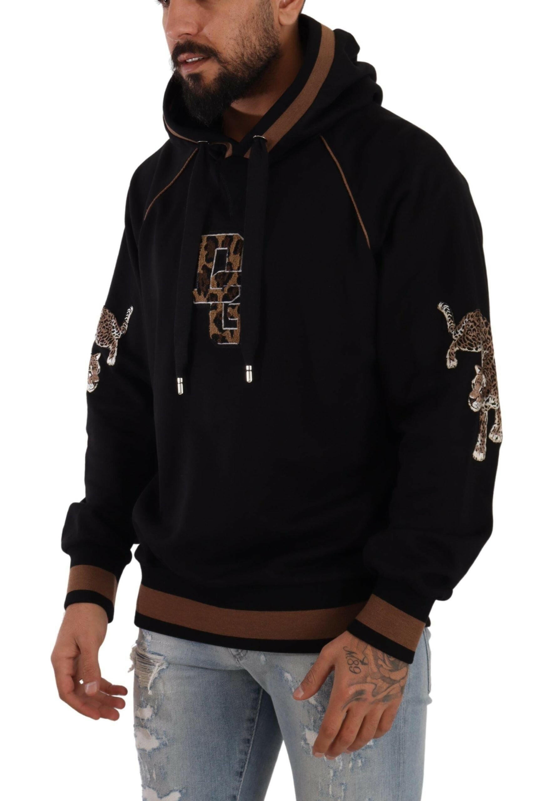 Dolce & Gabbana Black Brown Leopard Cotton Hooded Pullover Sweater -   -  Dolce & Gabbana.