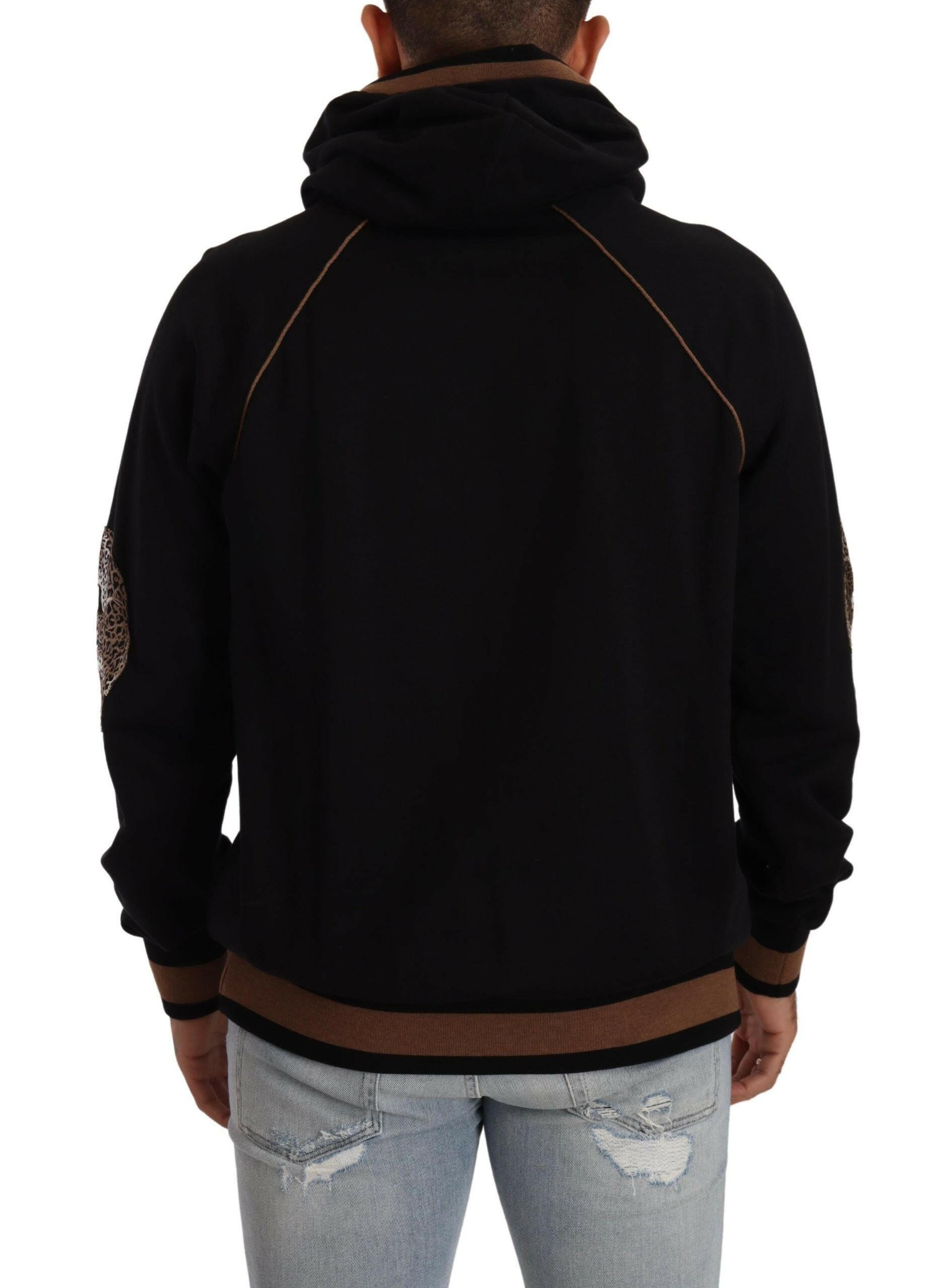 Dolce & Gabbana Black Brown Leopard Cotton Hooded Pullover Sweater -   -  Dolce & Gabbana.