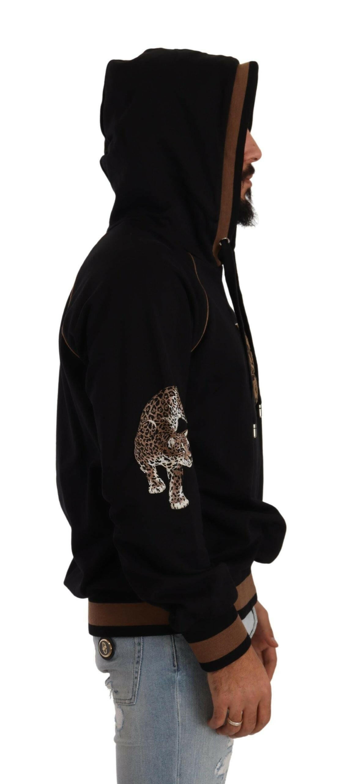 Dolce & Gabbana Black Brown Leopard Cotton Hooded Pullover Sweater -   -  Dolce & Gabbana.