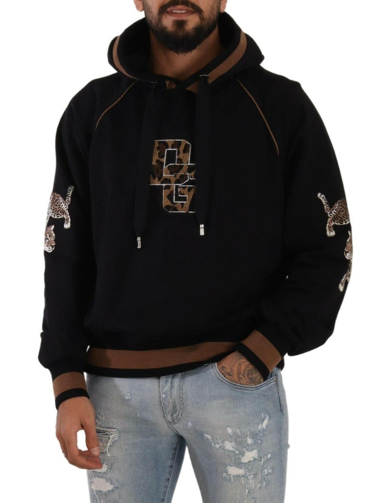 Dolce & Gabbana Black Brown Leopard Cotton Hooded Pullover Sweater -   -  Dolce & Gabbana.