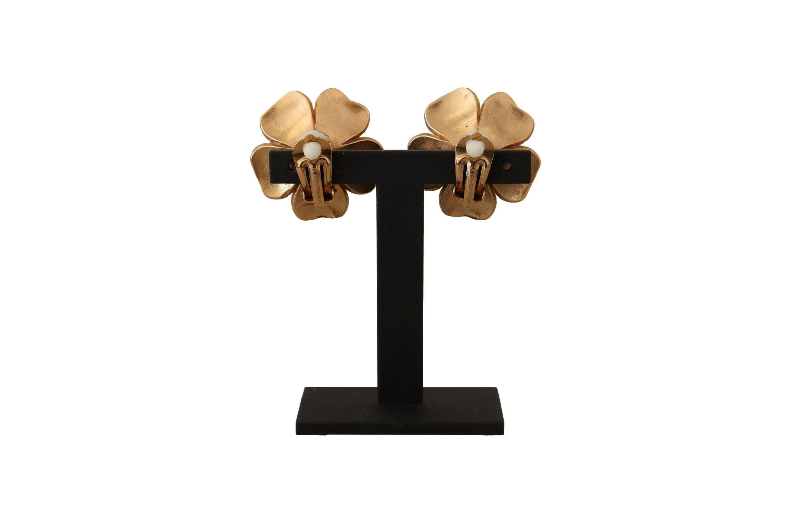 Dolce & Gabbana Gold Tone Maxi Faux Pearl Floral Clip-on Jewelry Earrings -   -  Dolce & Gabbana.