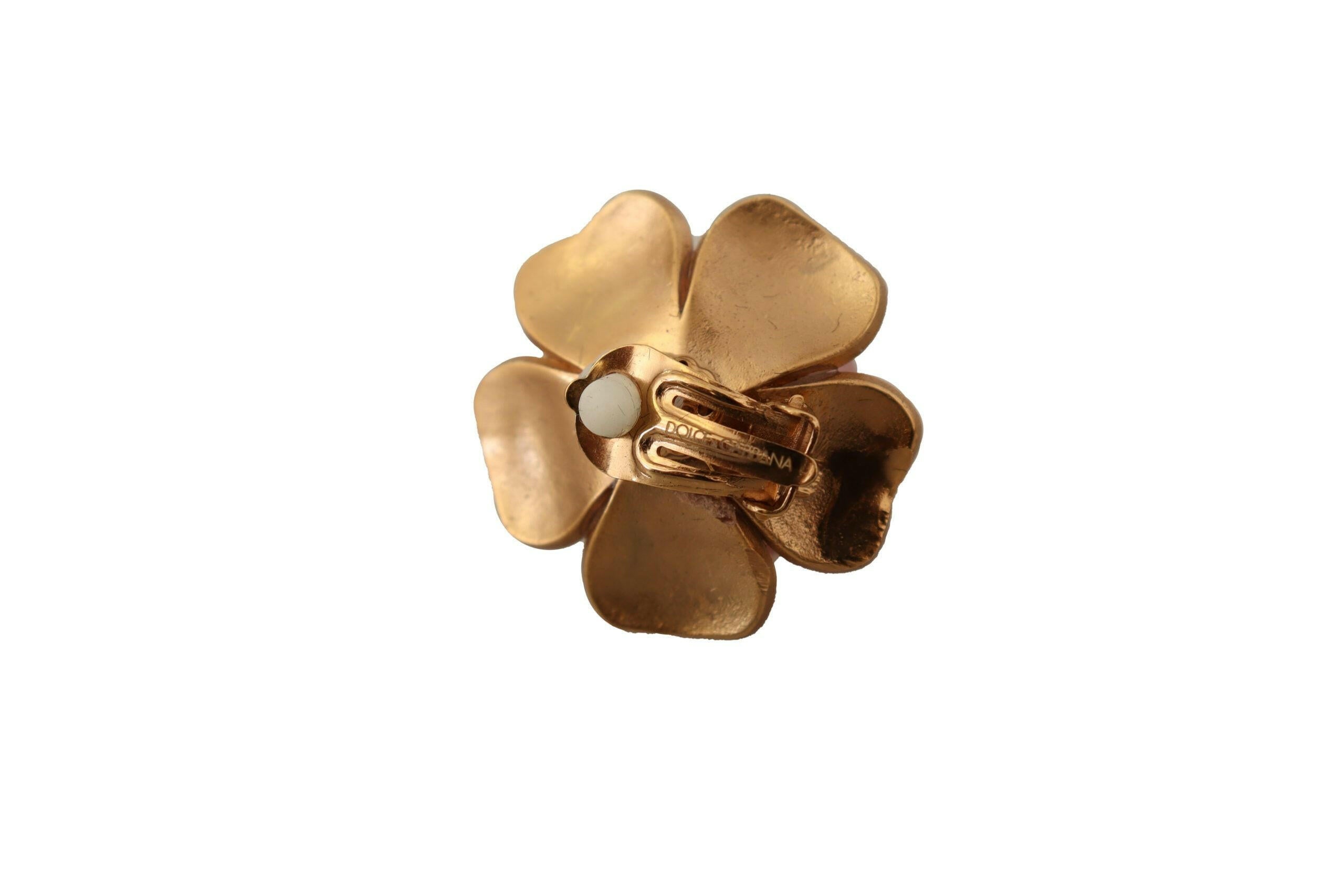 Dolce & Gabbana Gold Tone Maxi Faux Pearl Floral Clip-on Jewelry Earrings -   -  Dolce & Gabbana.