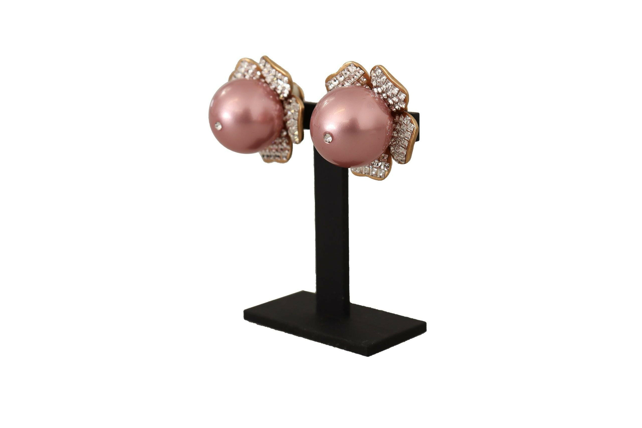 Dolce & Gabbana Gold Tone Maxi Faux Pearl Floral Clip-on Jewelry Earrings -   -  Dolce & Gabbana.