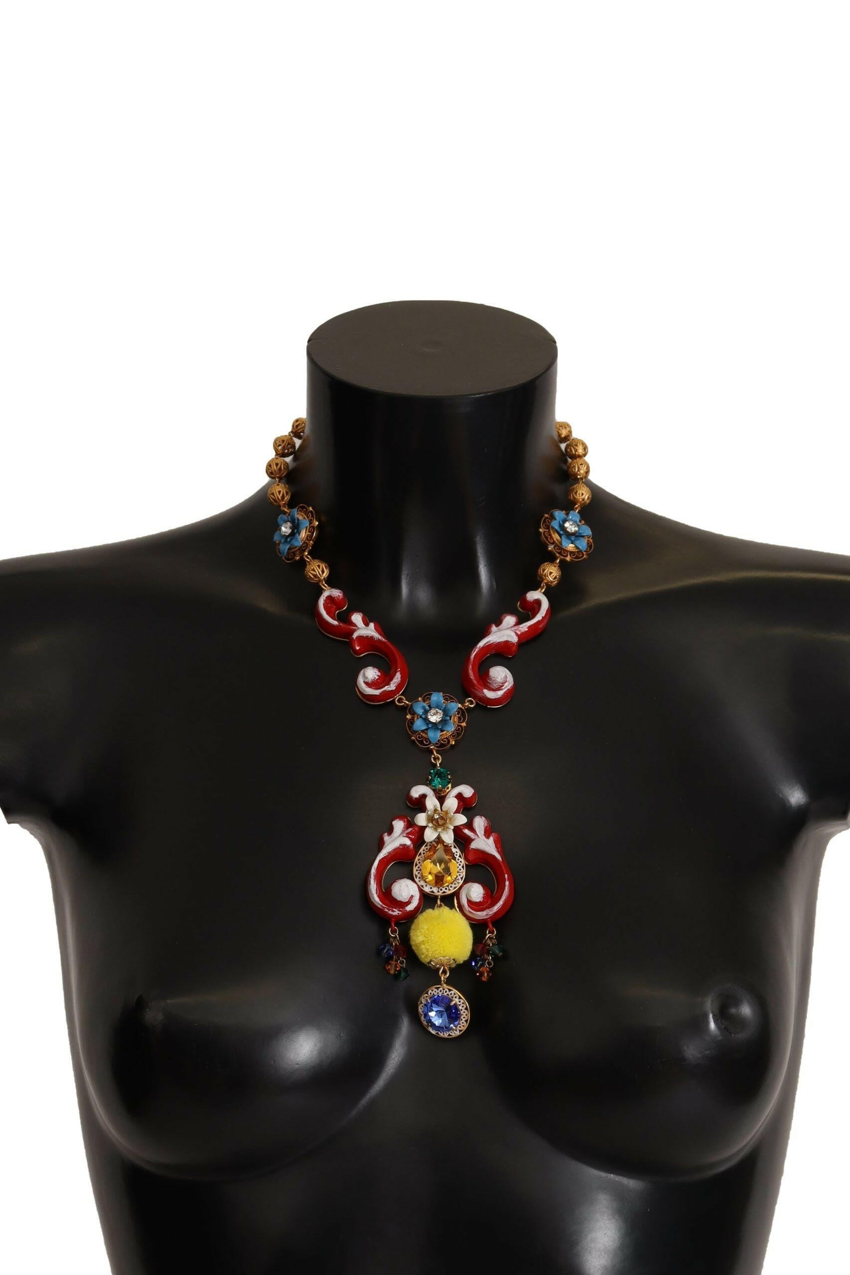 Dolce & Gabbana Gold Brass Carretto Sicily Statement Crystal Chain Necklace -   -  Dolce & Gabbana.