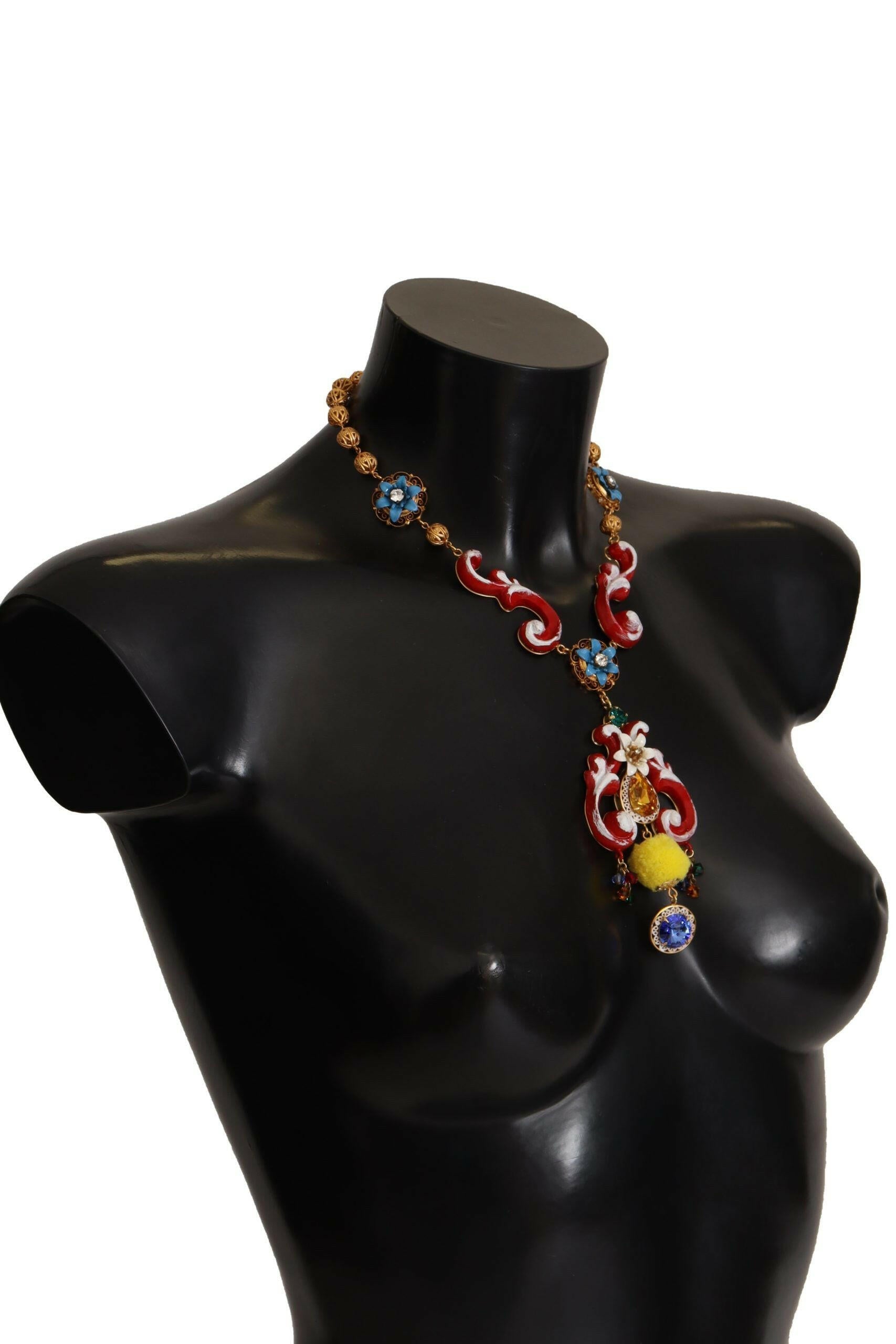 Dolce & Gabbana Gold Brass Carretto Sicily Statement Crystal Chain Necklace -   -  Dolce & Gabbana.