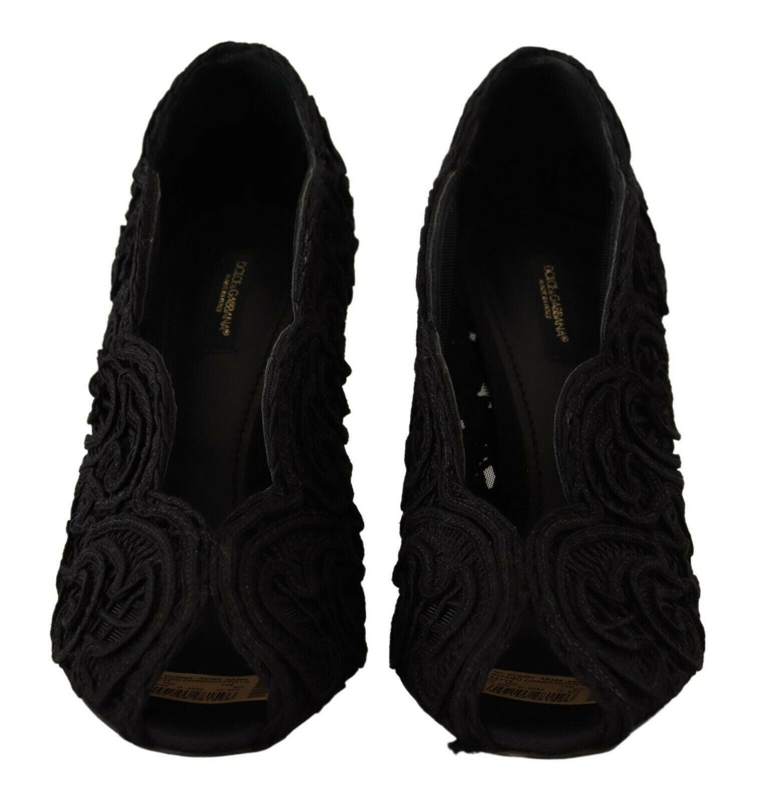 Dolce & Gabbana Black Cordonetto Ricamo Pump Open Toe Shoes -   -  Dolce & Gabbana.