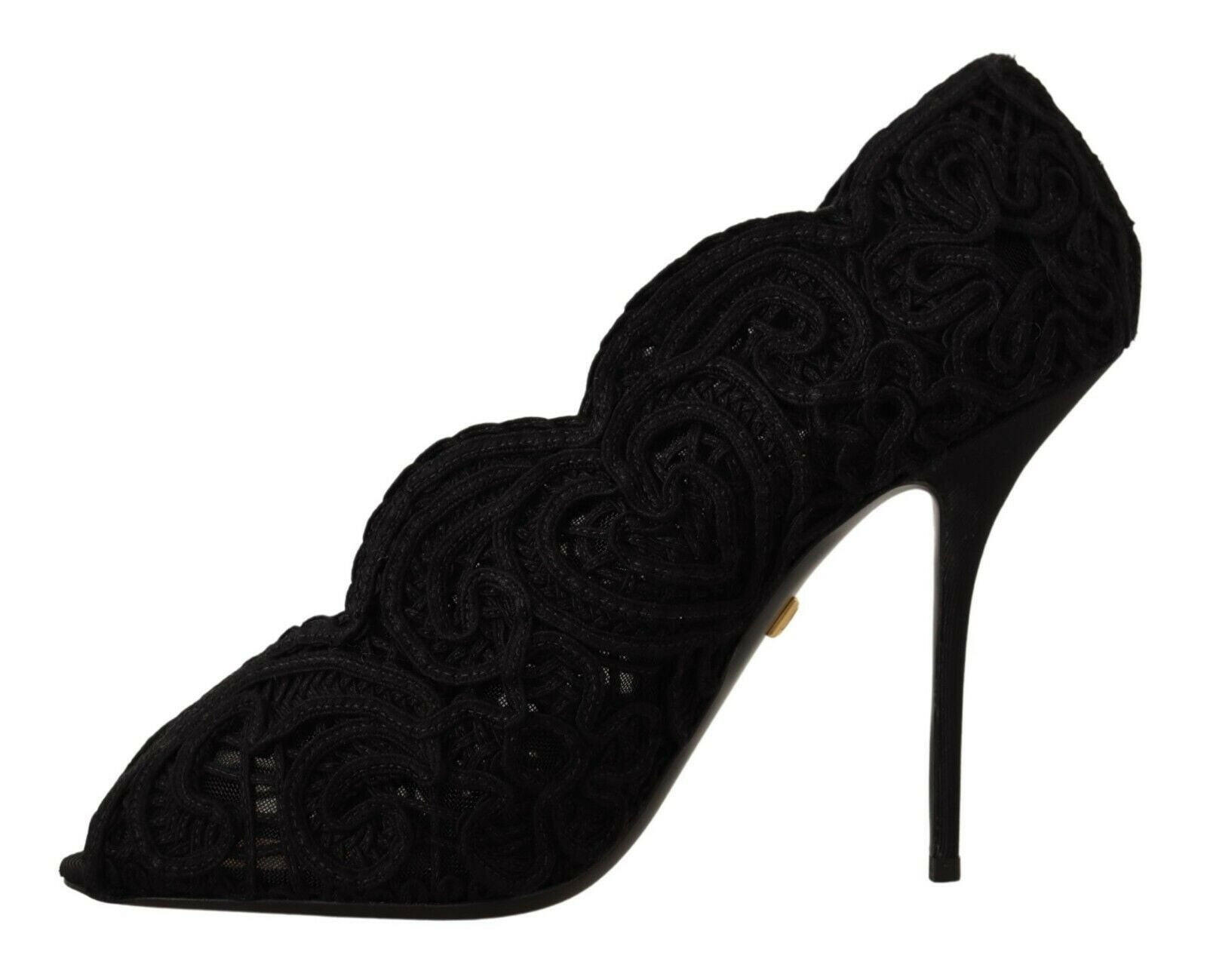 Dolce & Gabbana Black Cordonetto Ricamo Pump Open Toe Shoes -   -  Dolce & Gabbana.