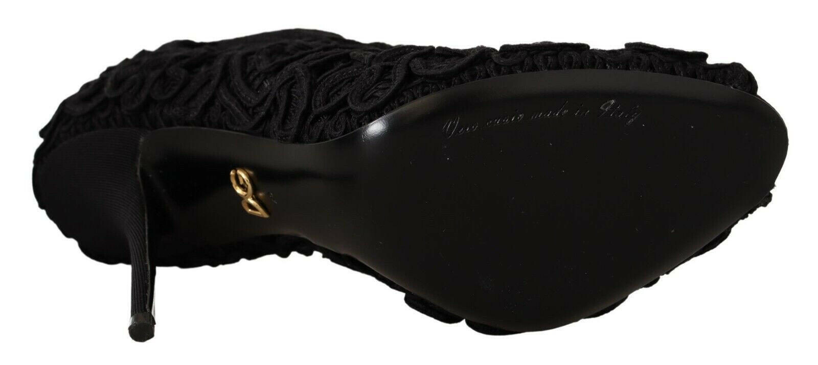 Dolce & Gabbana Black Cordonetto Ricamo Pump Open Toe Shoes -   -  Dolce & Gabbana.