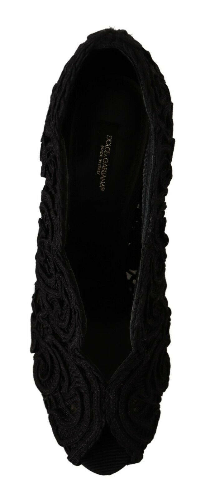 Dolce & Gabbana Black Cordonetto Ricamo Pump Open Toe Shoes -   -  Dolce & Gabbana.