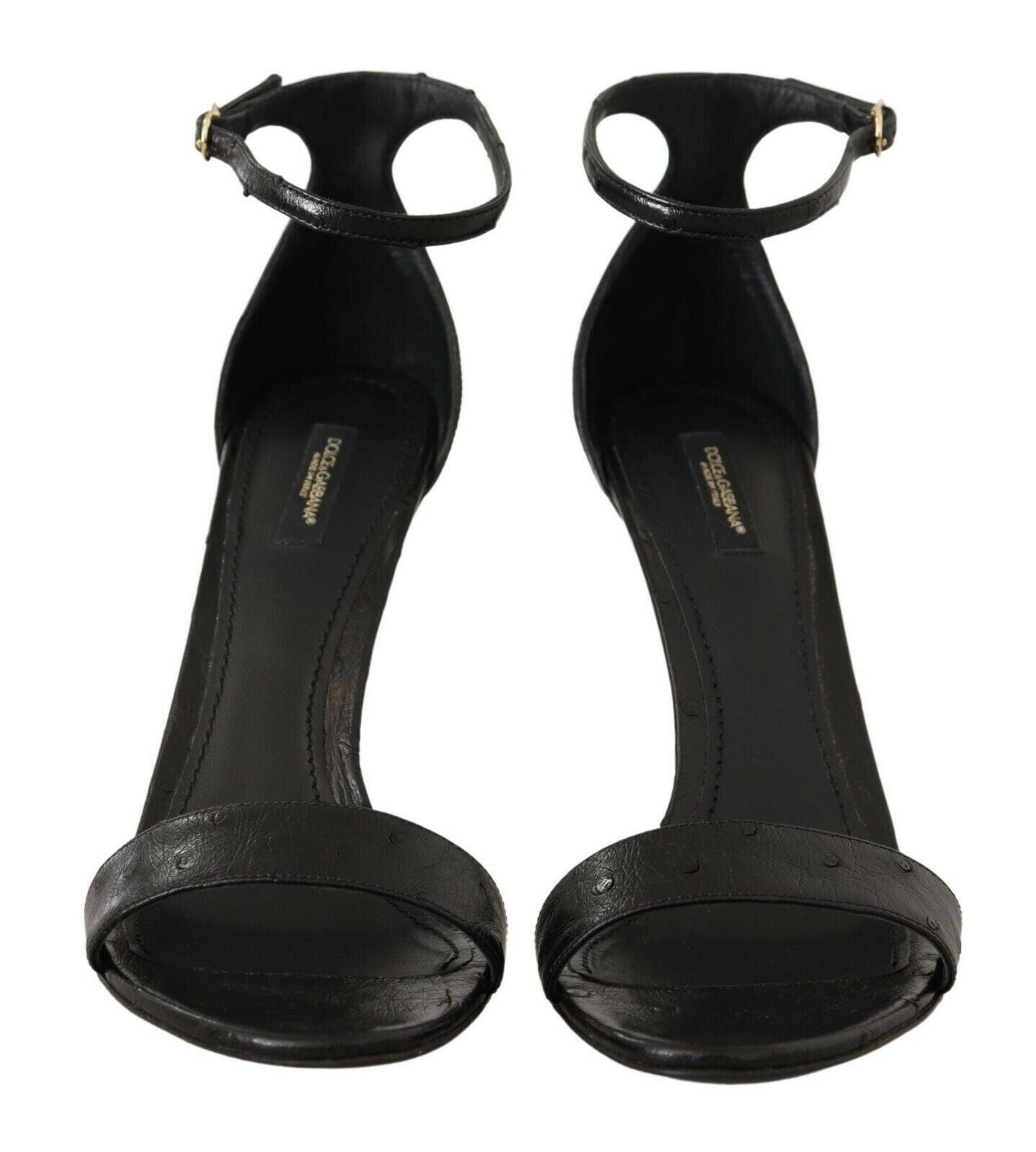Dolce & Gabbana Black Ostrich Ankle Strap Heels Sandals Shoes -   -  Dolce & Gabbana.