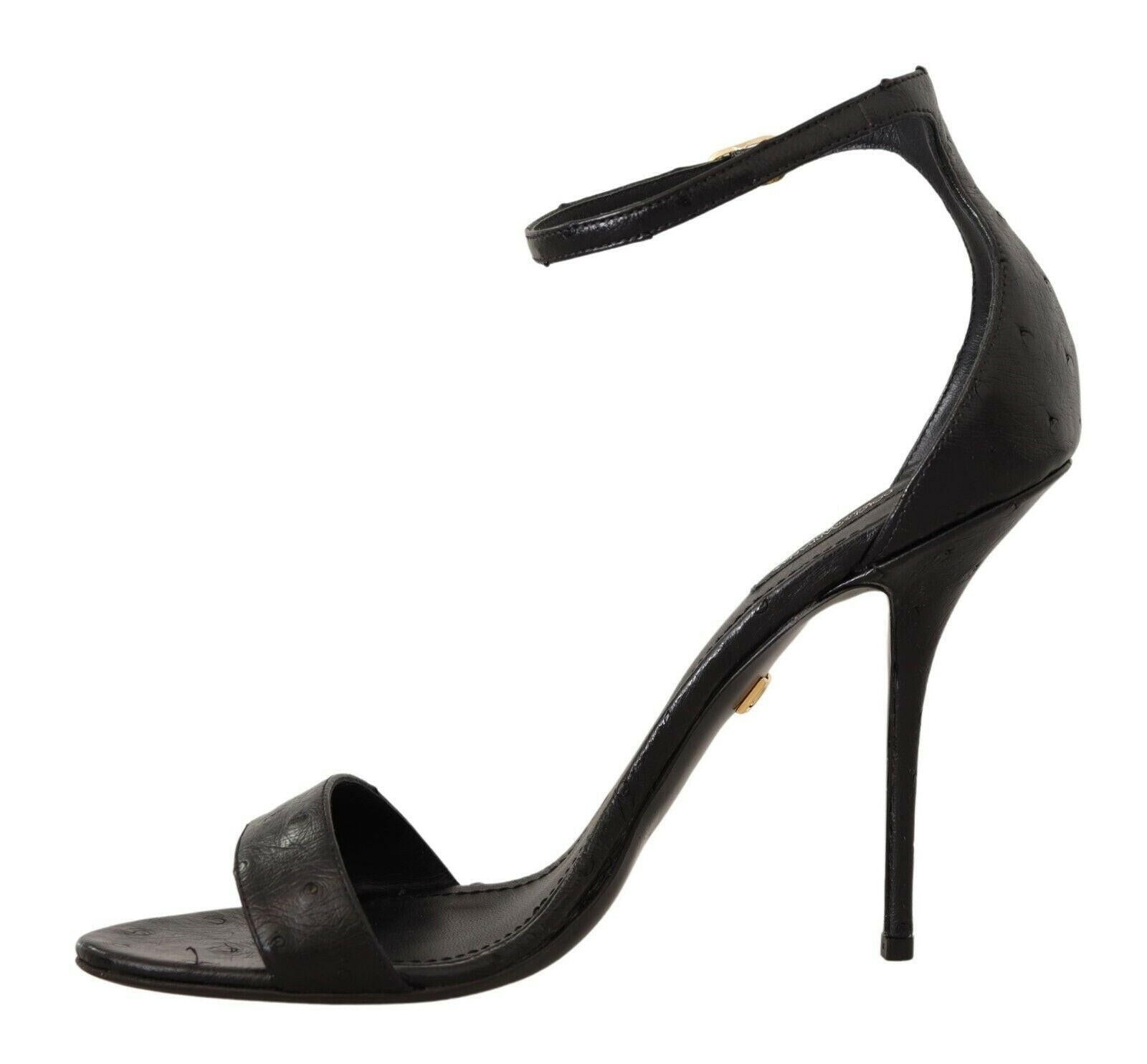 Dolce & Gabbana Black Ostrich Ankle Strap Heels Sandals Shoes -   -  Dolce & Gabbana.