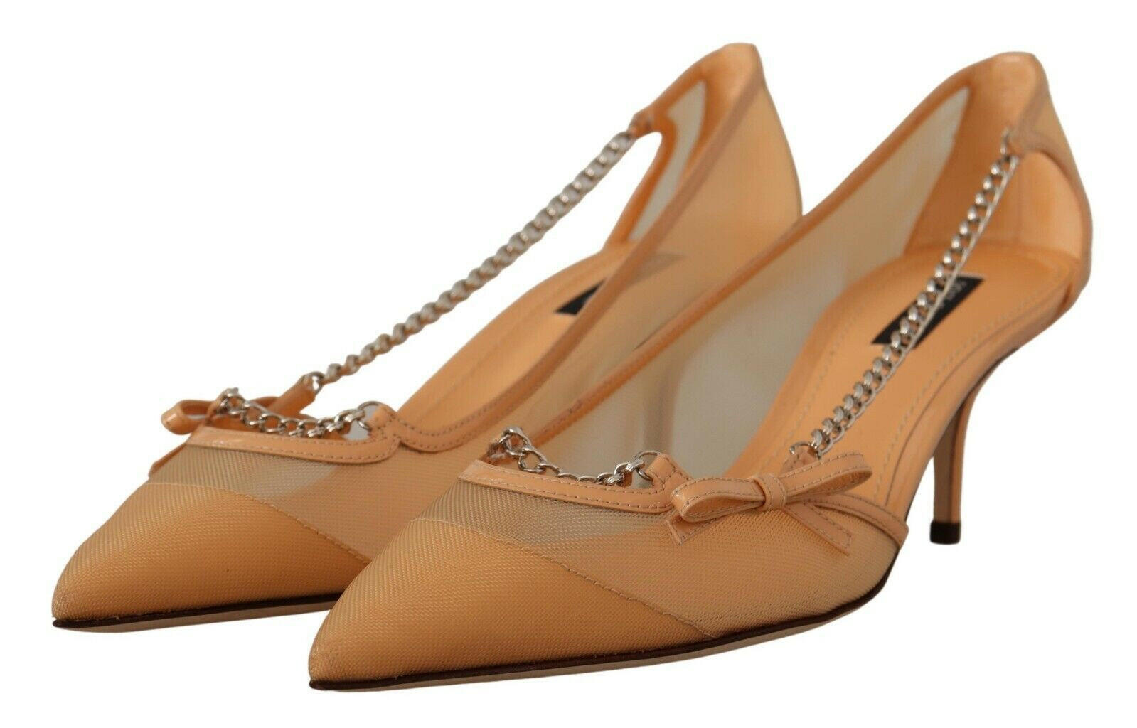 Dolce & Gabbana Peach Mesh Leather Chains Heels Pumps Shoes -   -  Dolce & Gabbana.