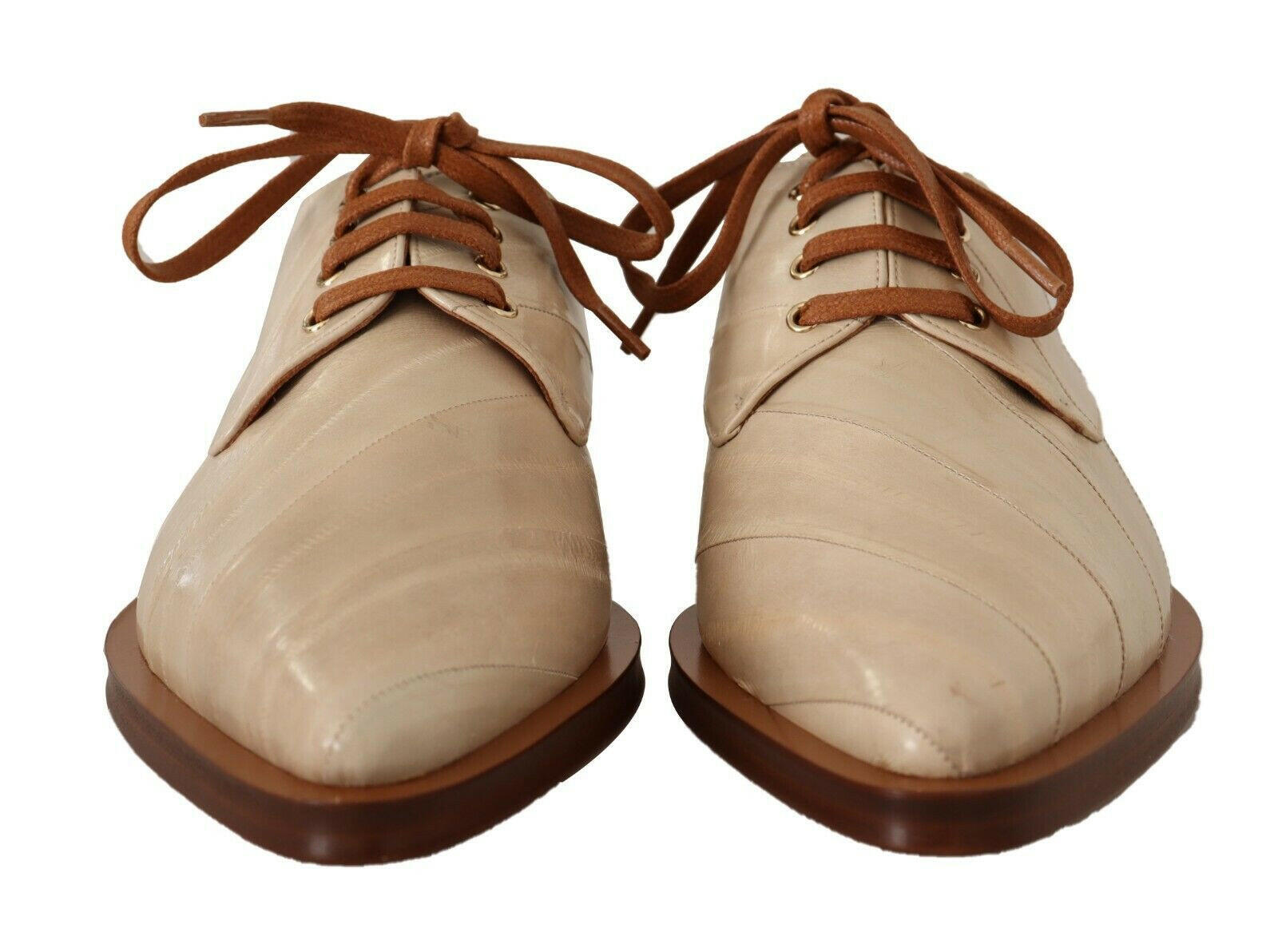 Dolce & Gabbana White Eel Leather Lace Up Formal Flats Shoes -   -  Dolce & Gabbana.