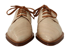 Dolce & Gabbana White Eel Leather Lace Up Formal Flats Shoes -   -  Dolce & Gabbana.